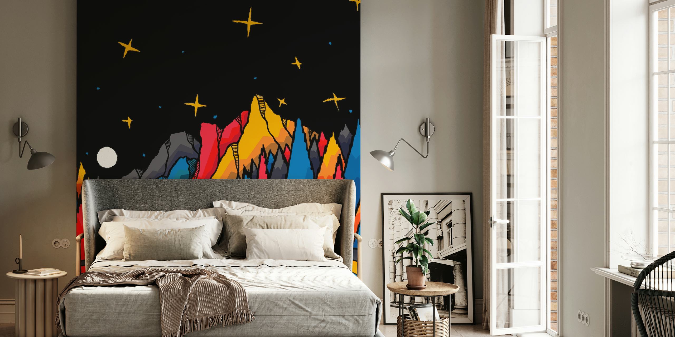 Papier peint Rainbow forest river affiché dans une pièce
