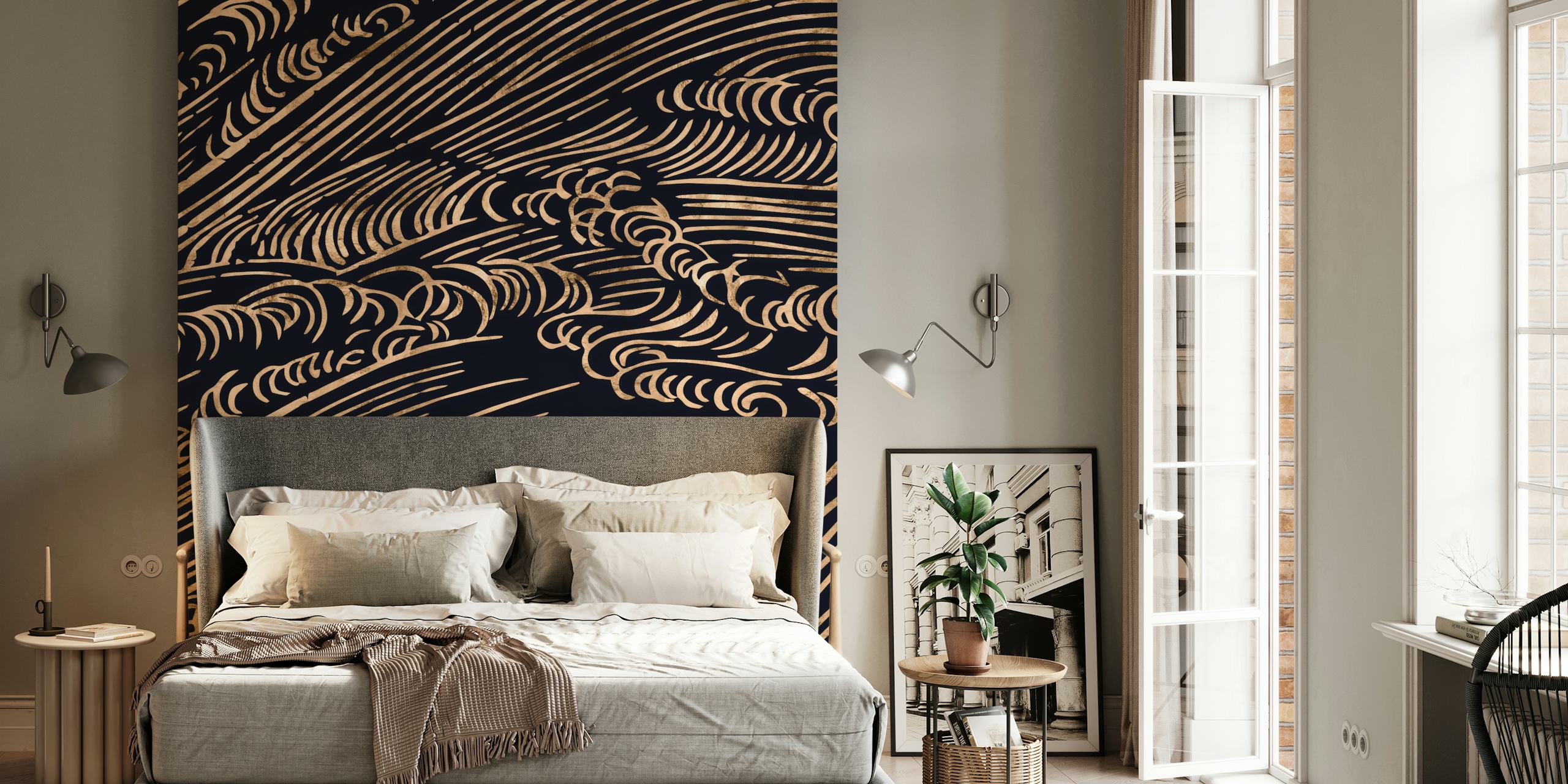 Wild Japanese Waves wallpaper in a room