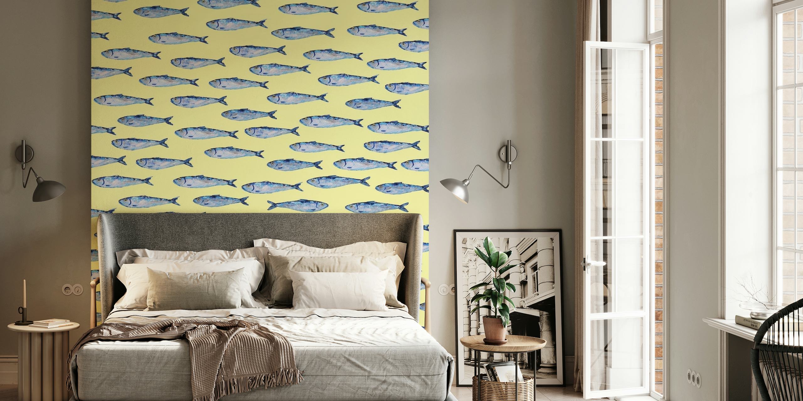 Shimmering Sardines on Cream wallpaper
