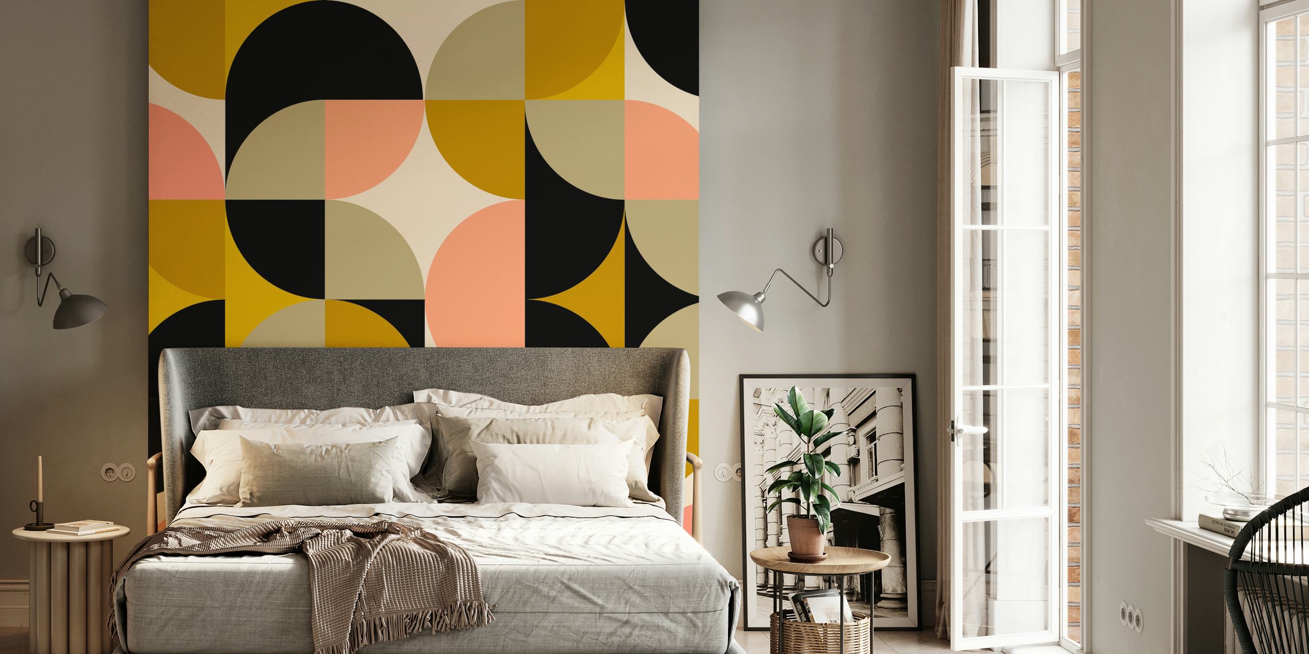 Geometric 50s Mid-Century wallpaper i ett rum