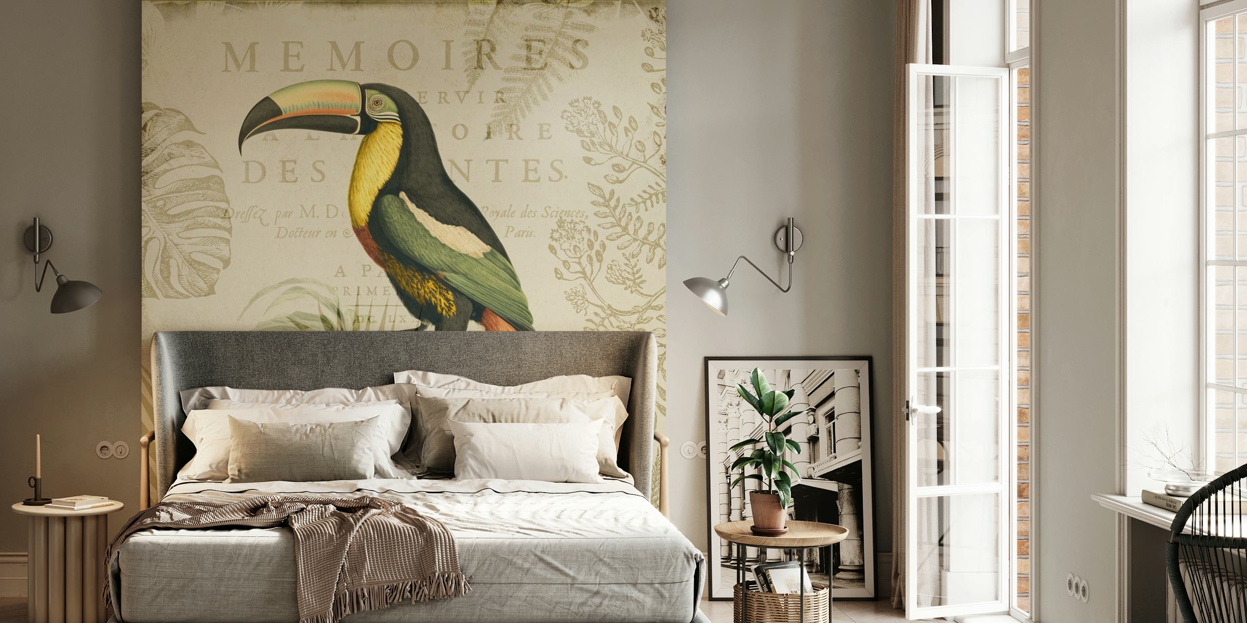 Tropical toucan papel tapiz en una habitación