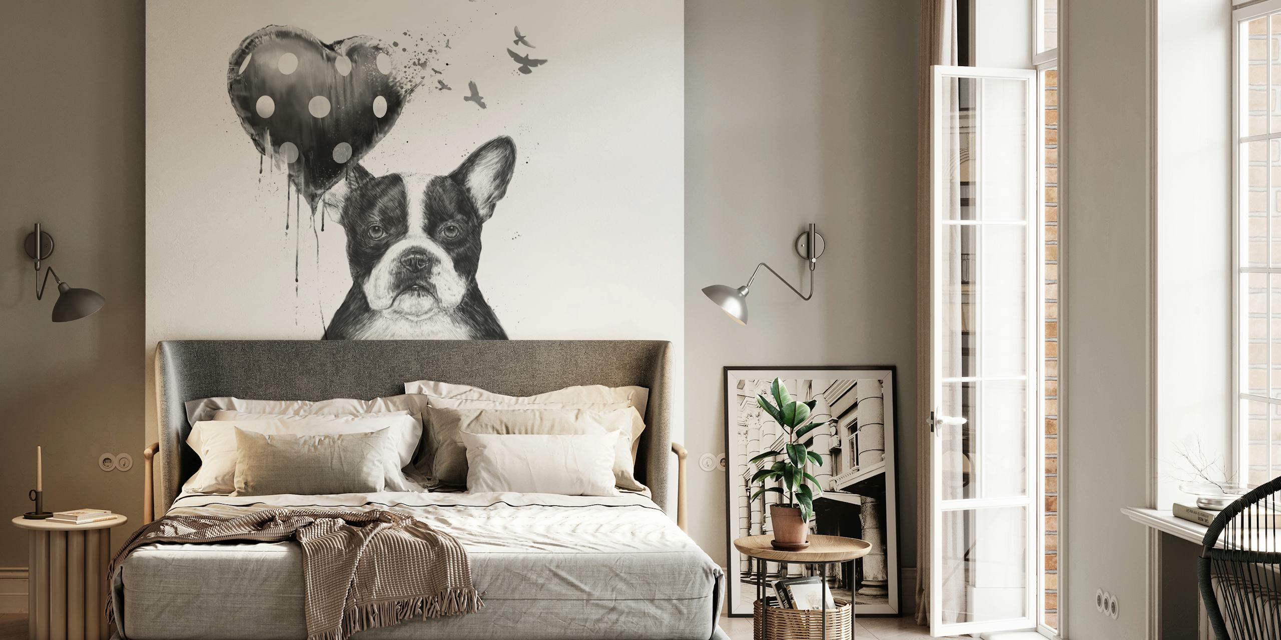 Lekent tapetdesign med en hjerteballong