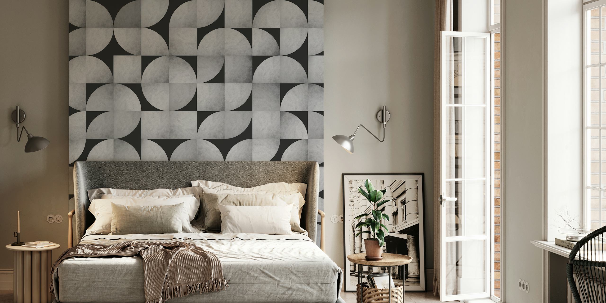 Tapeta Mid-Century Concrete Mosaic w pokoju