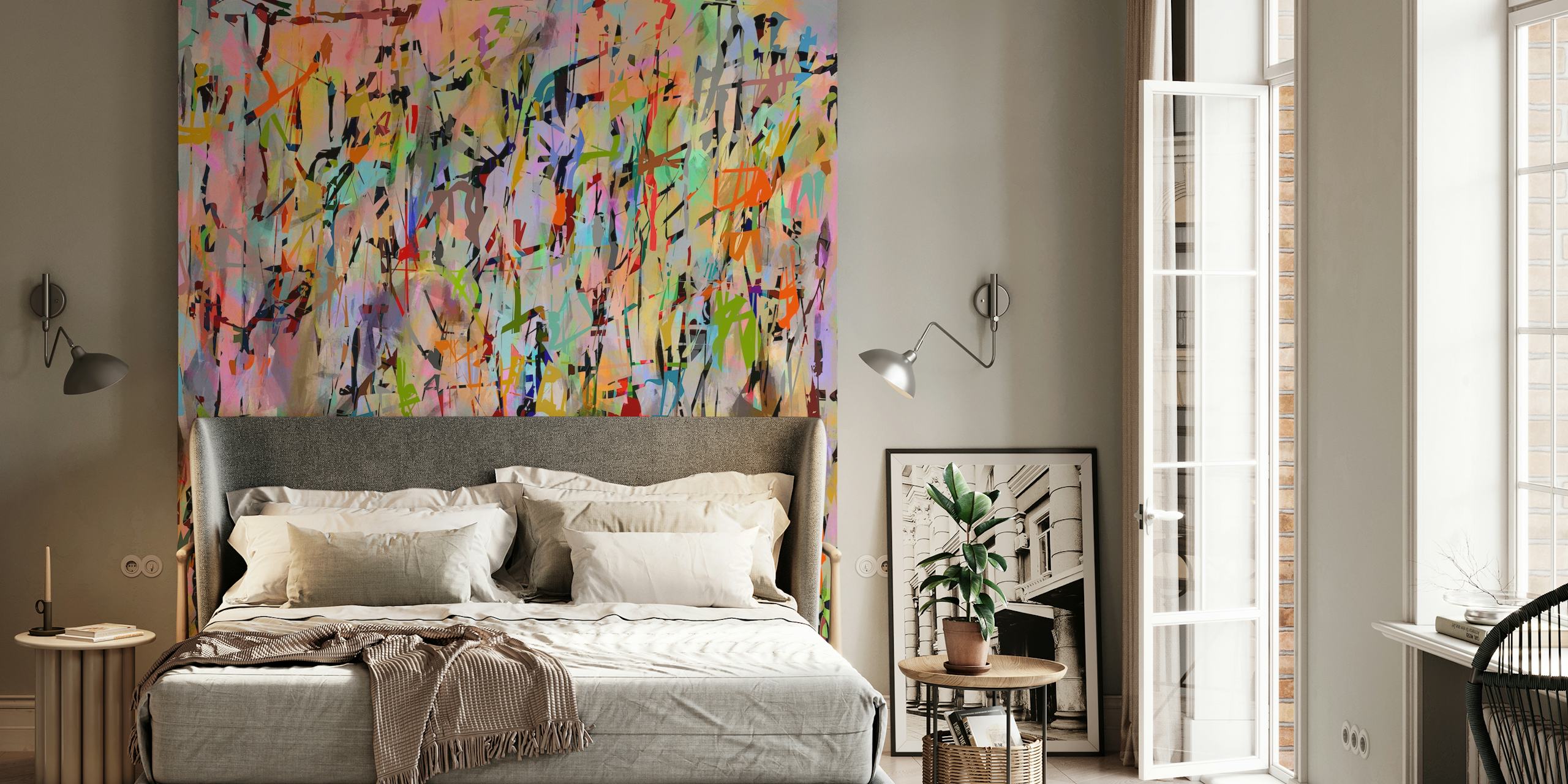 Colorful abstract brush strokes in vibrant hues wallpaper
