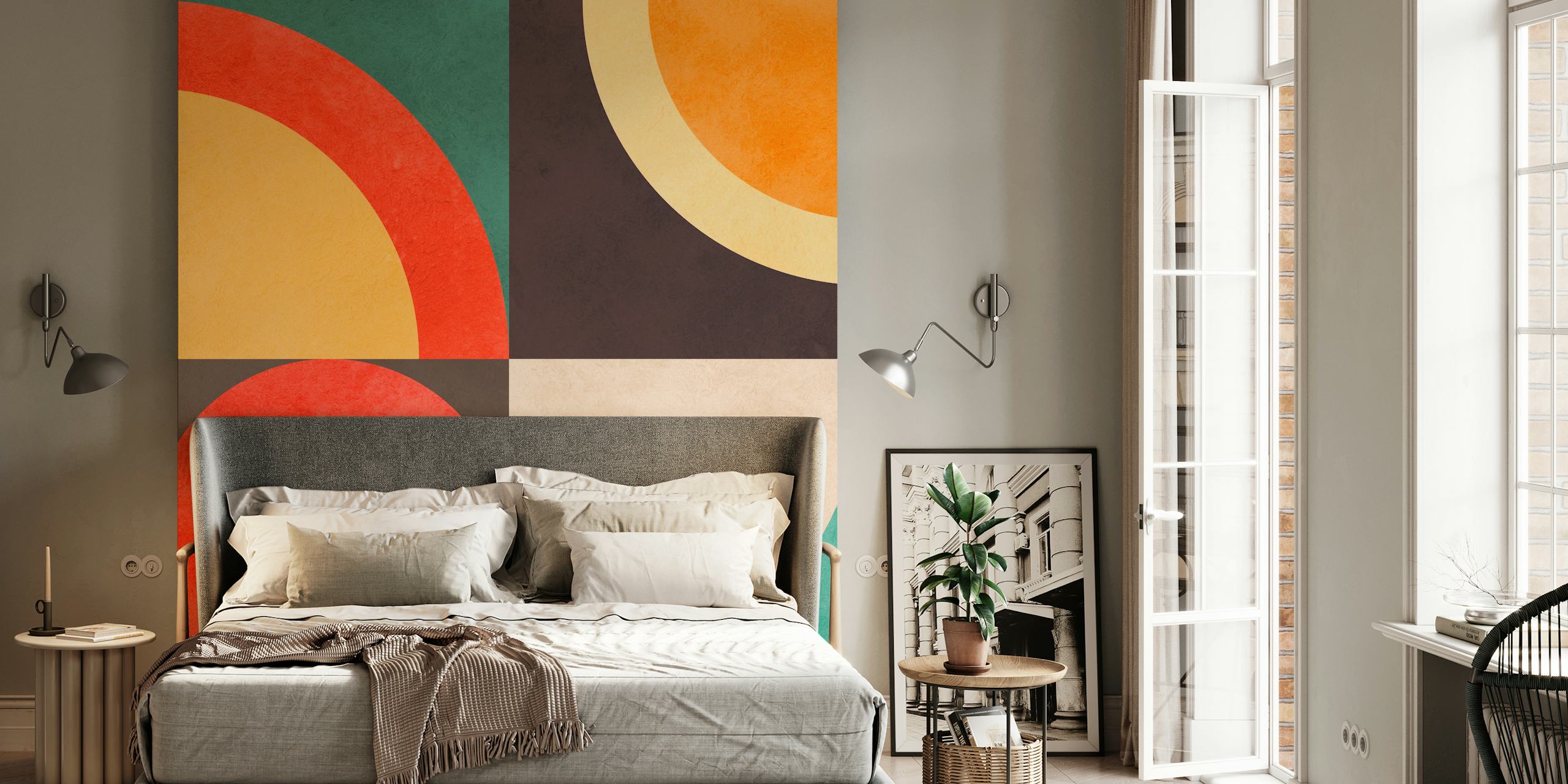 Colorful geometric wallpaper in modern room
