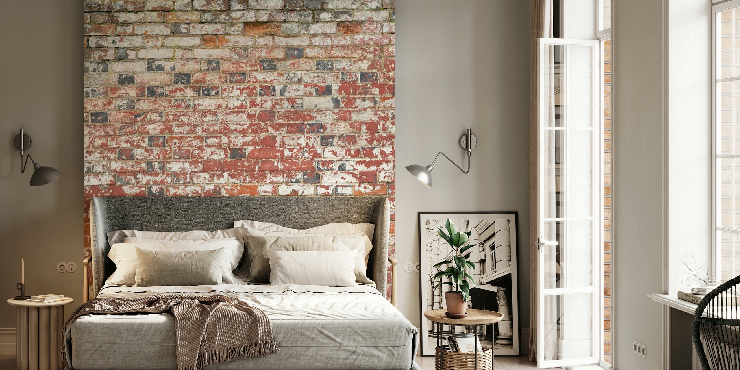Mur en briques rouges vieillies et textures diverses wallpaper