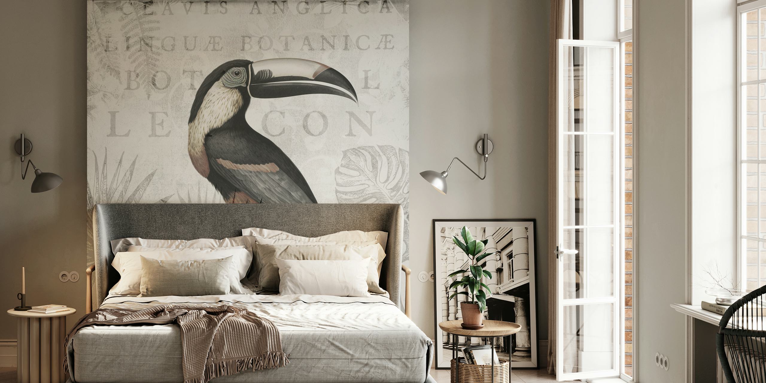 Toucans Tropical Hideaway Grey tapetti huoneessa