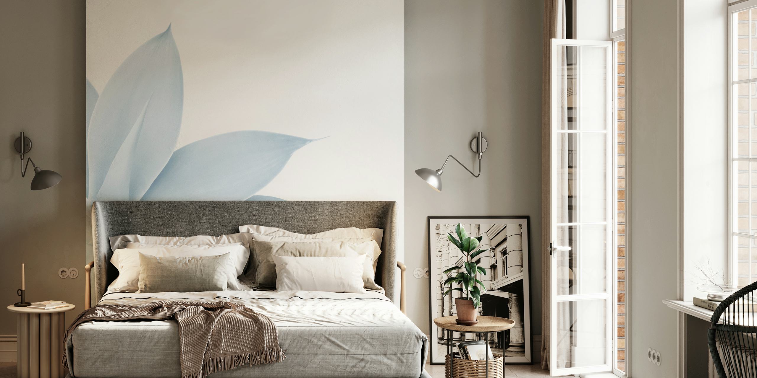 Close-up of an agave plant in pastel blue tones wall mural