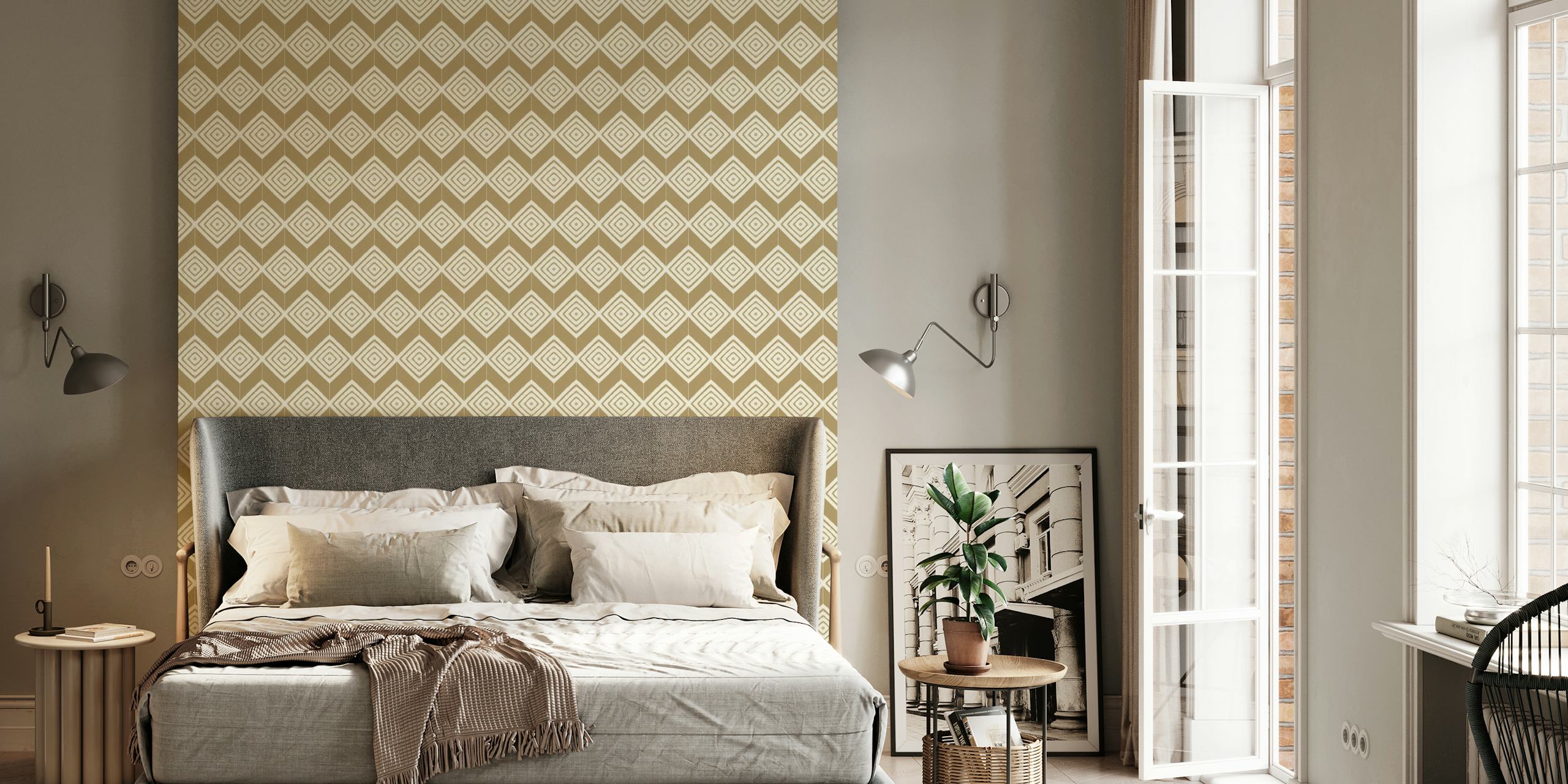Rustic nettle diamonds tiles wallpaper in a room