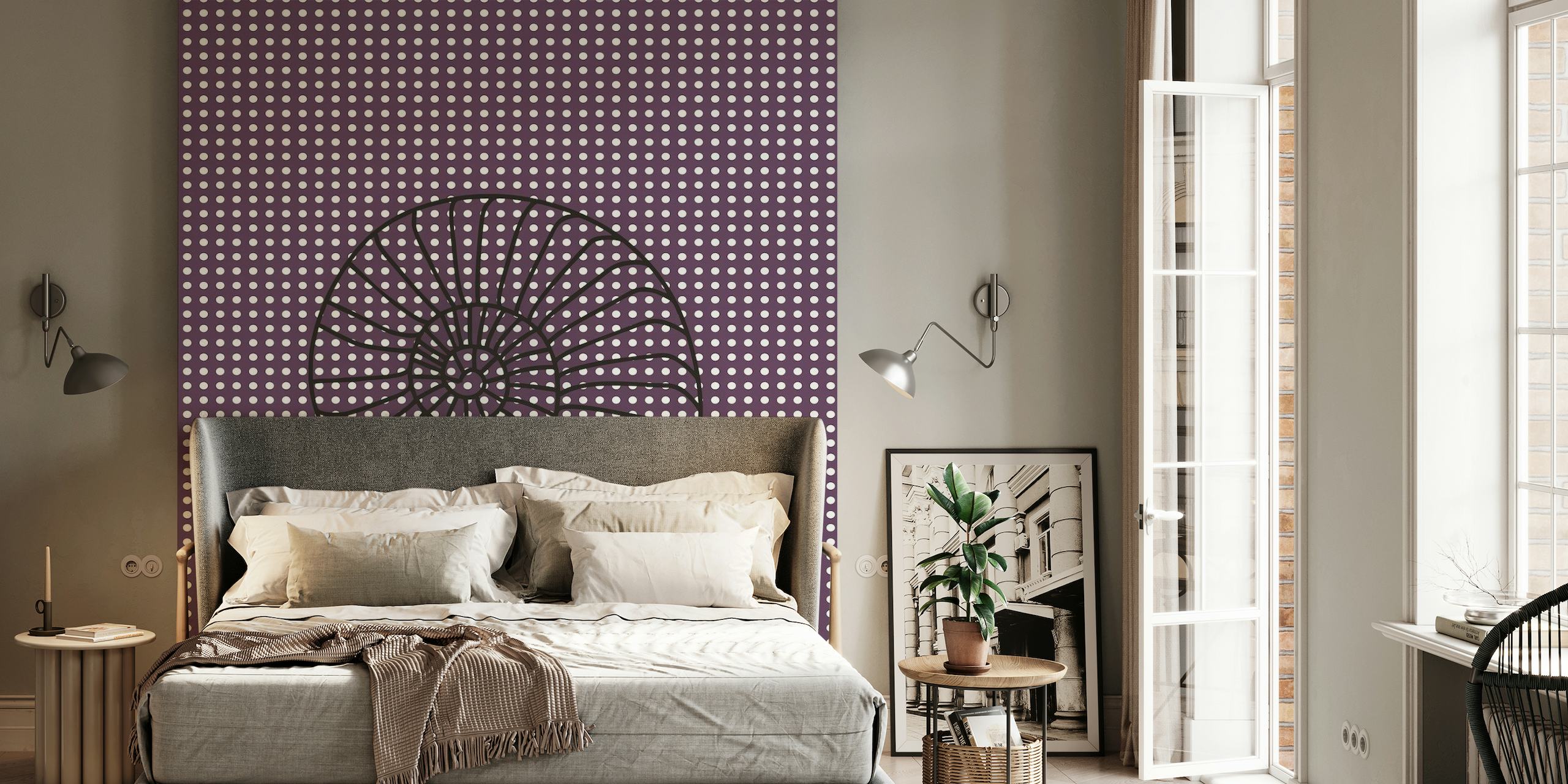 Seashell deep purple polka dot pattern behang