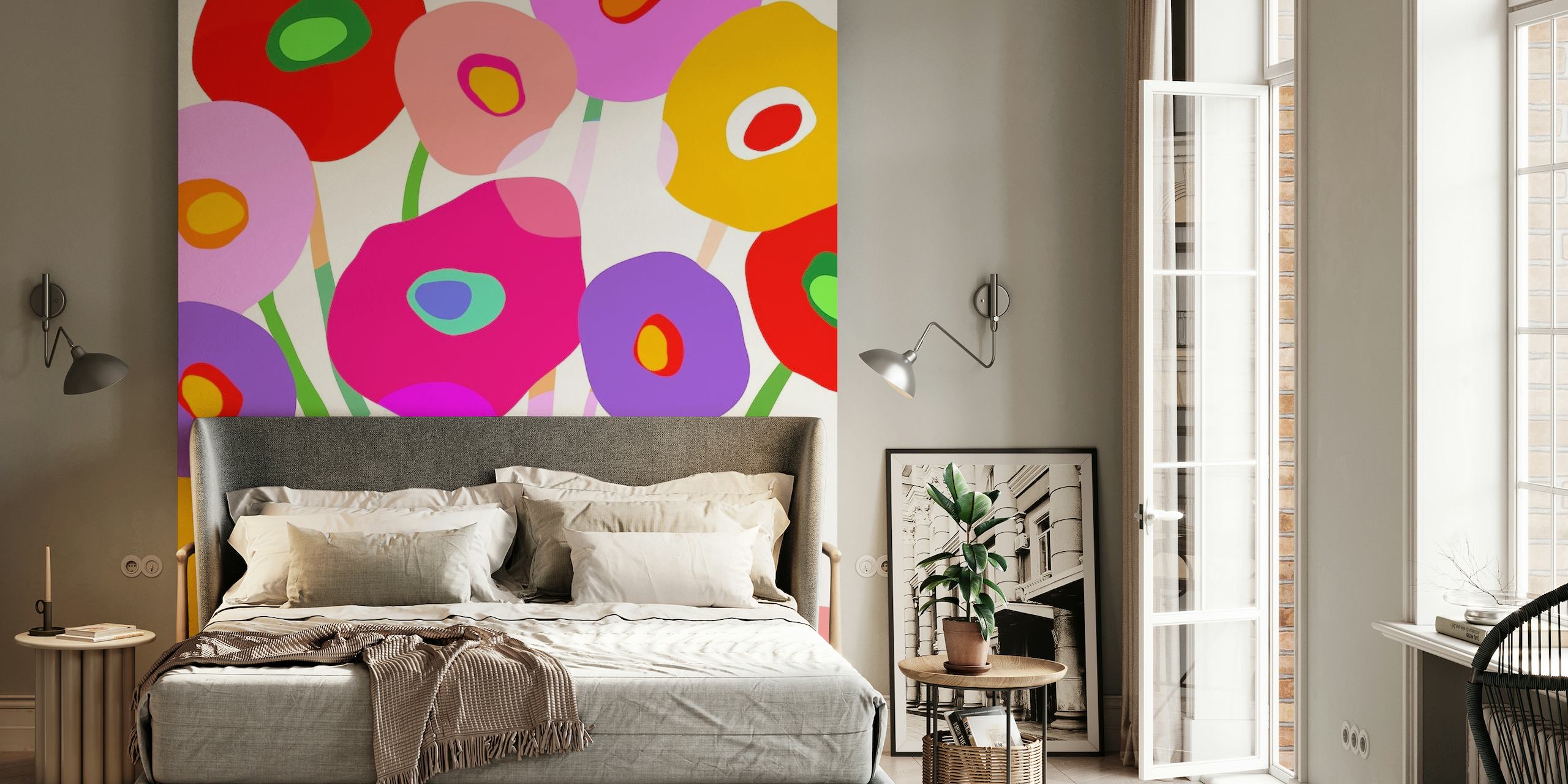 Colorful close-up flowers on white background wall mural