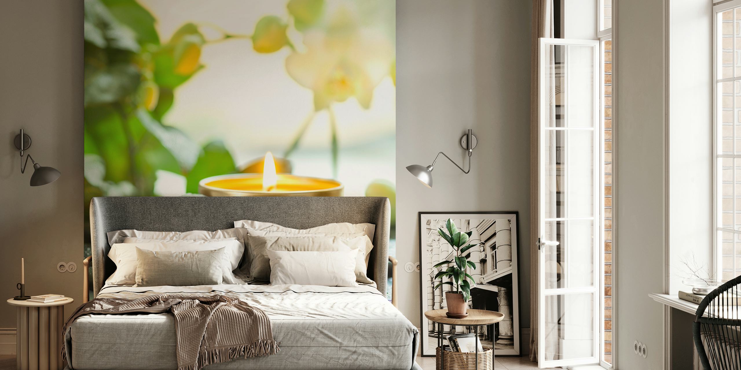 Fototapeta Zen Orchid and Candle s orchidejí, svíčkou a oblázky podporujícími relaxaci