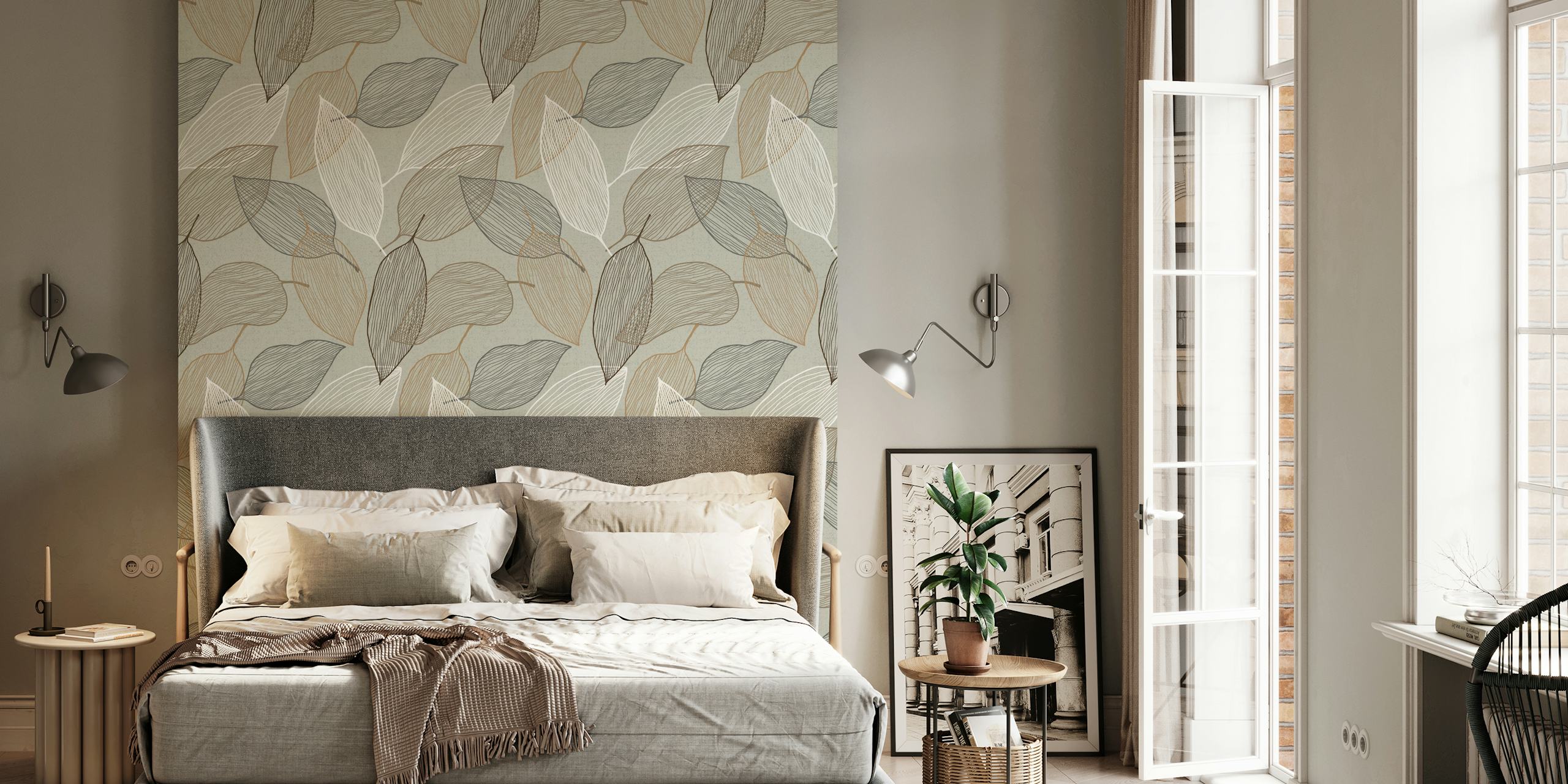 Leaves line wallpaper in a room
