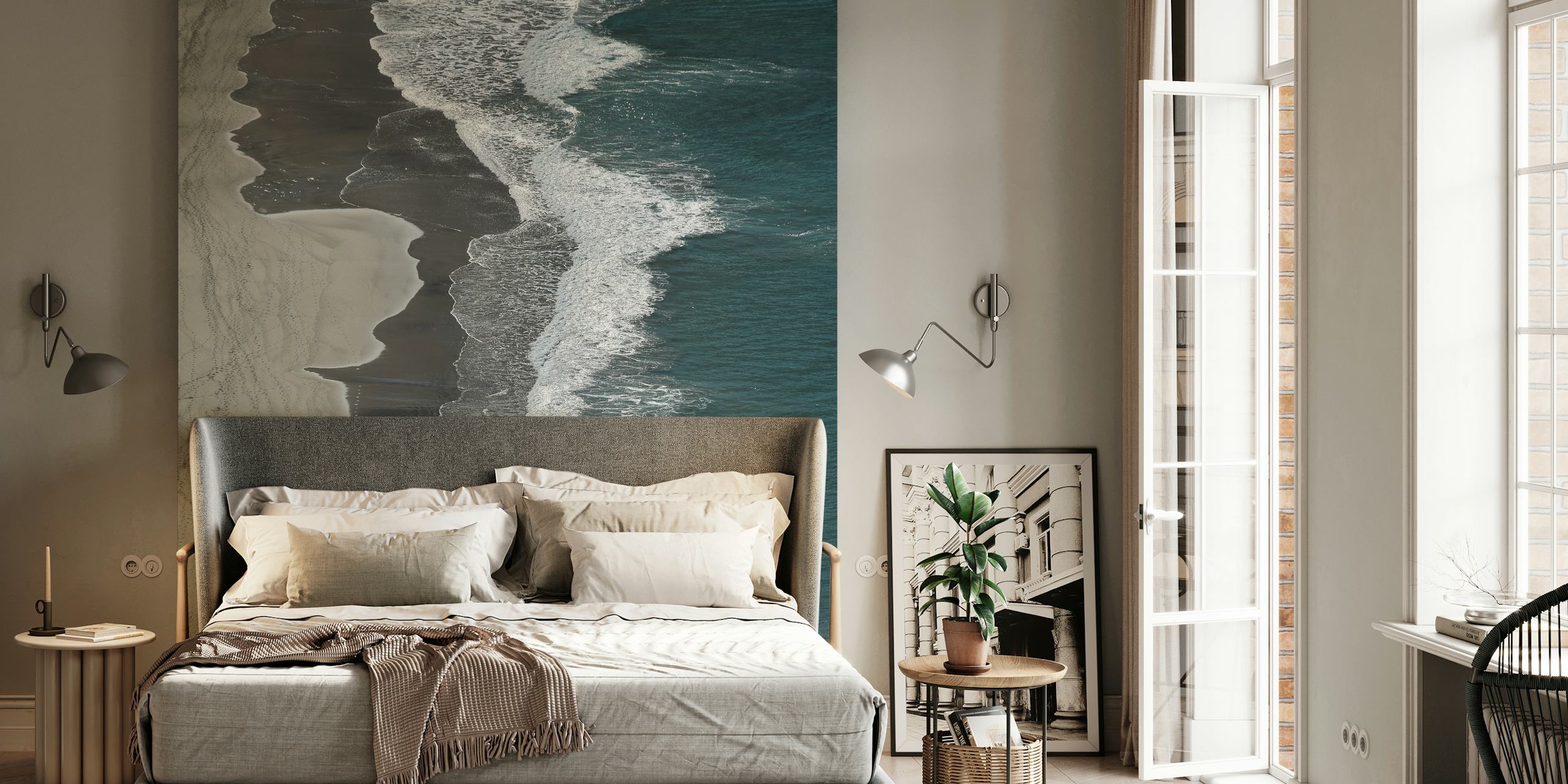 Running waves wallpaper in a modern room