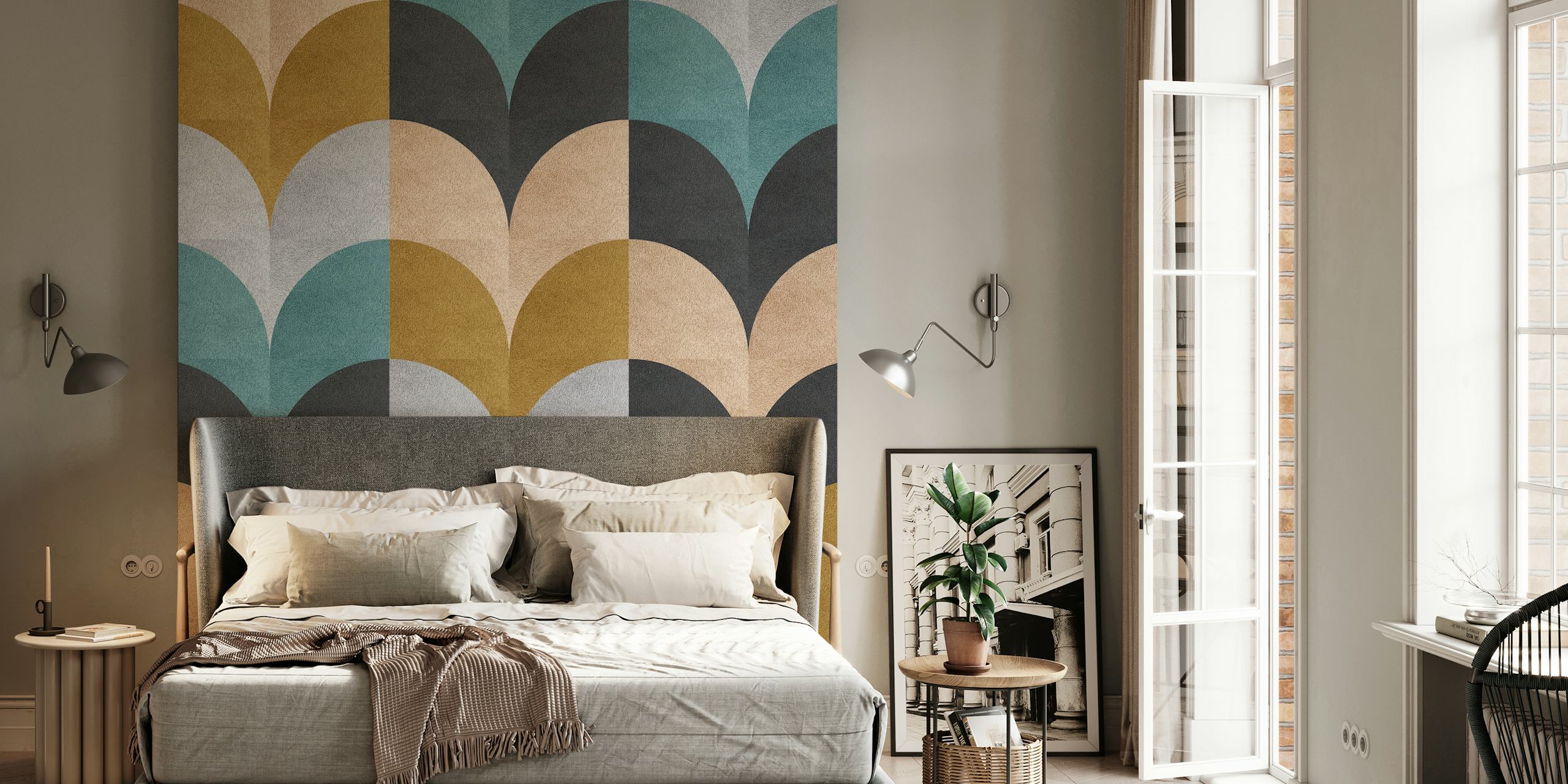 Stilvolles Wandbild Geometric Art 2023 mit erdfarbenen Bögen auf strukturiertem Hintergrund