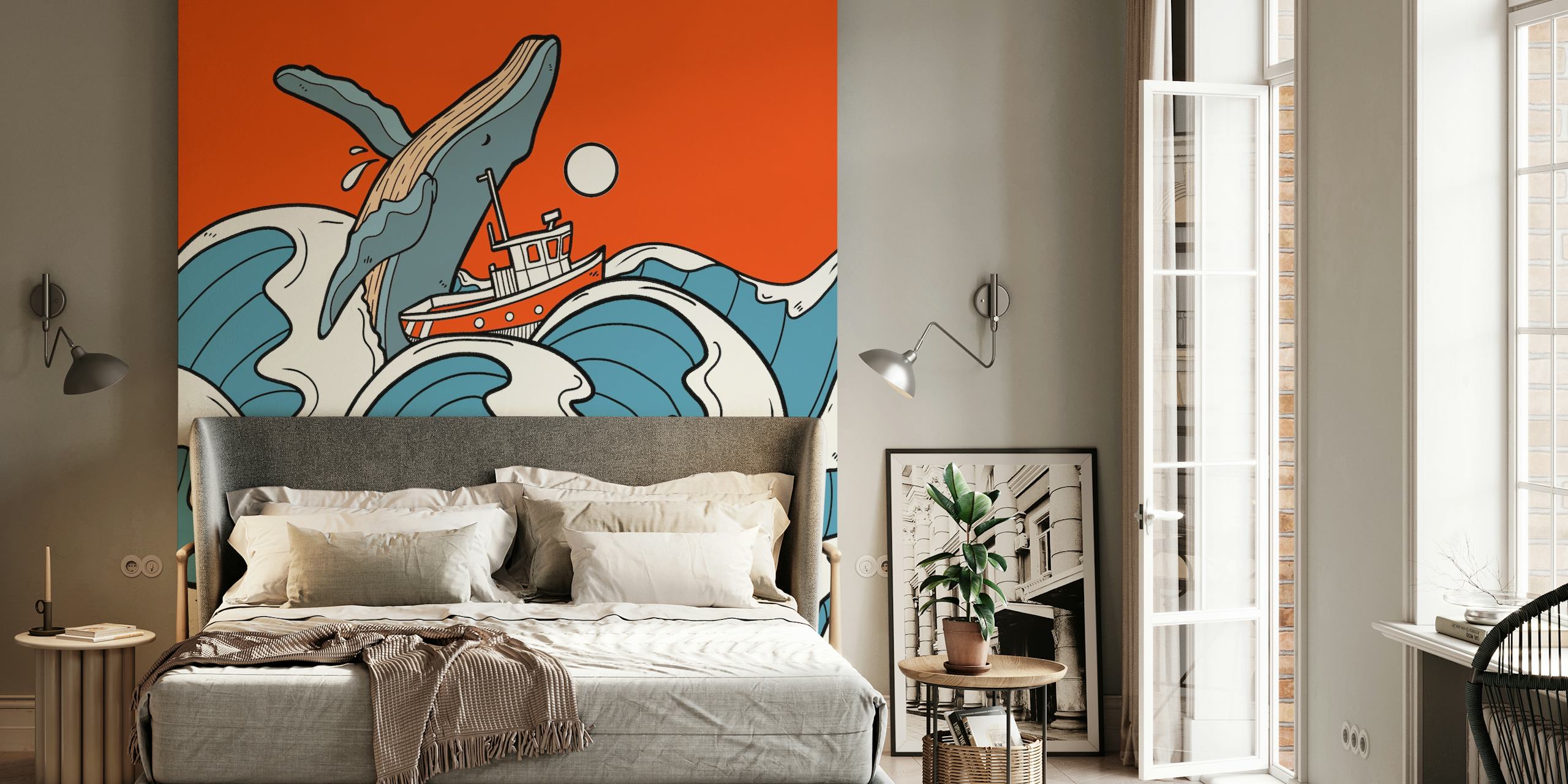 Choppy ocean waves wallpaper in a room