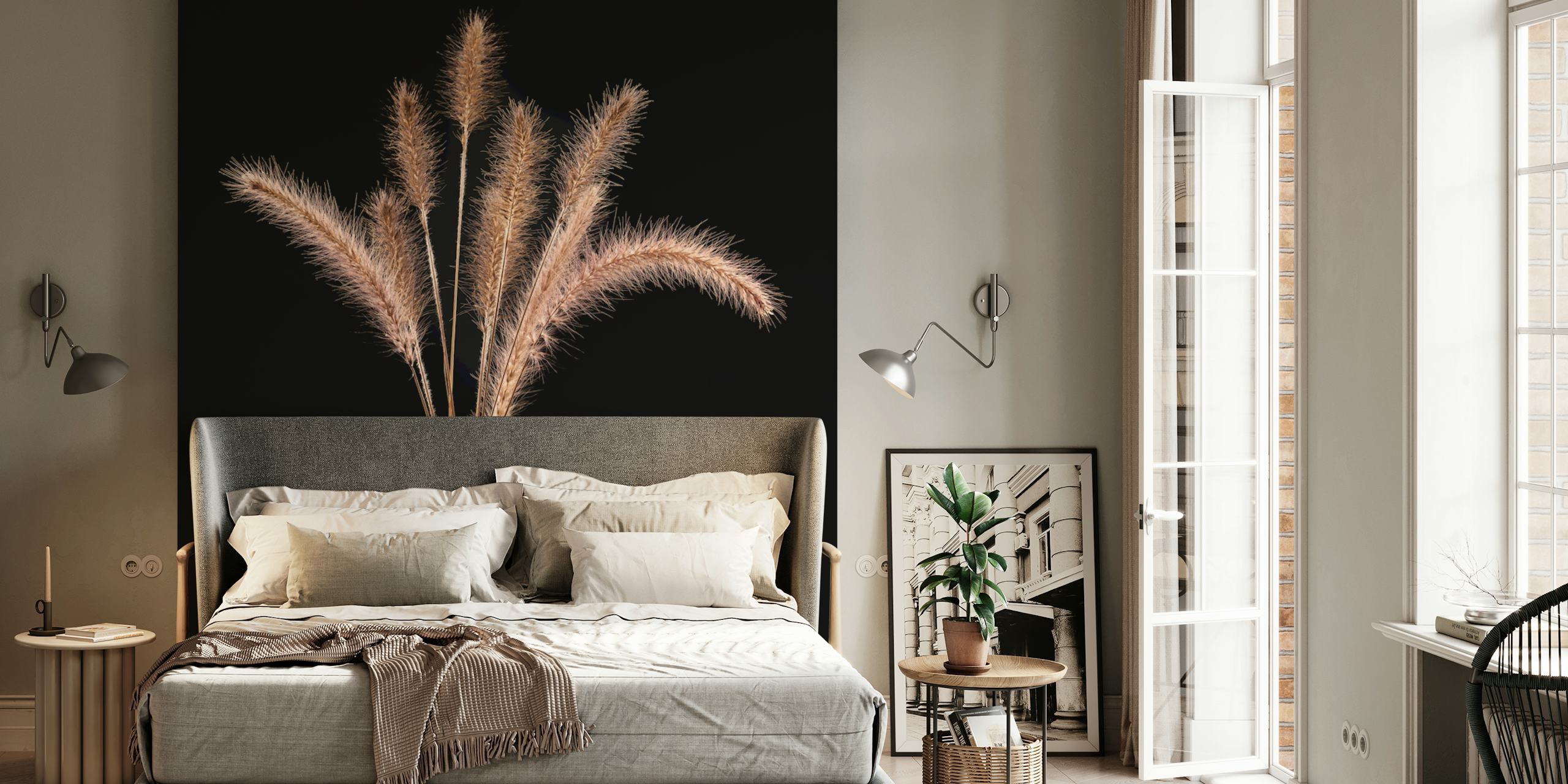 Foxtail grass wallpaper in a room setting