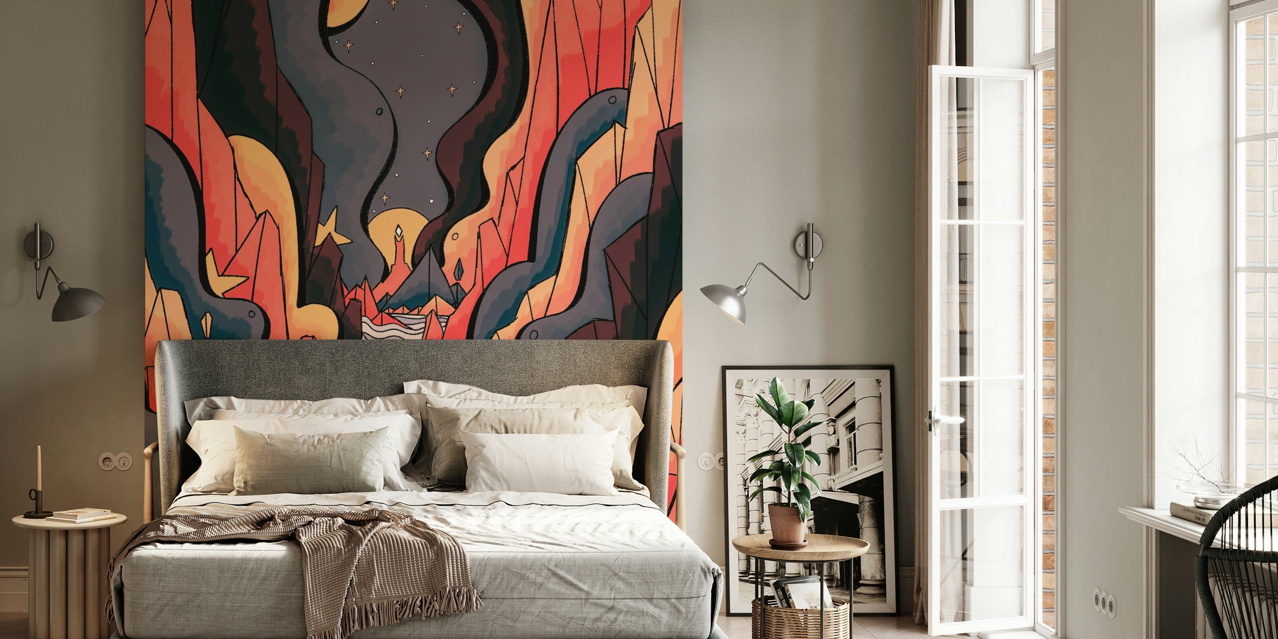 The distant tower wallpaper in a room
