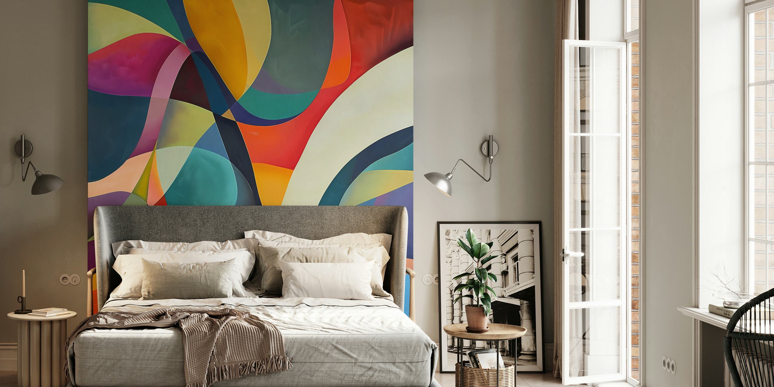 Ταπετσαρία Colorful and Overlapping Shapes σε ένα δωμάτιο