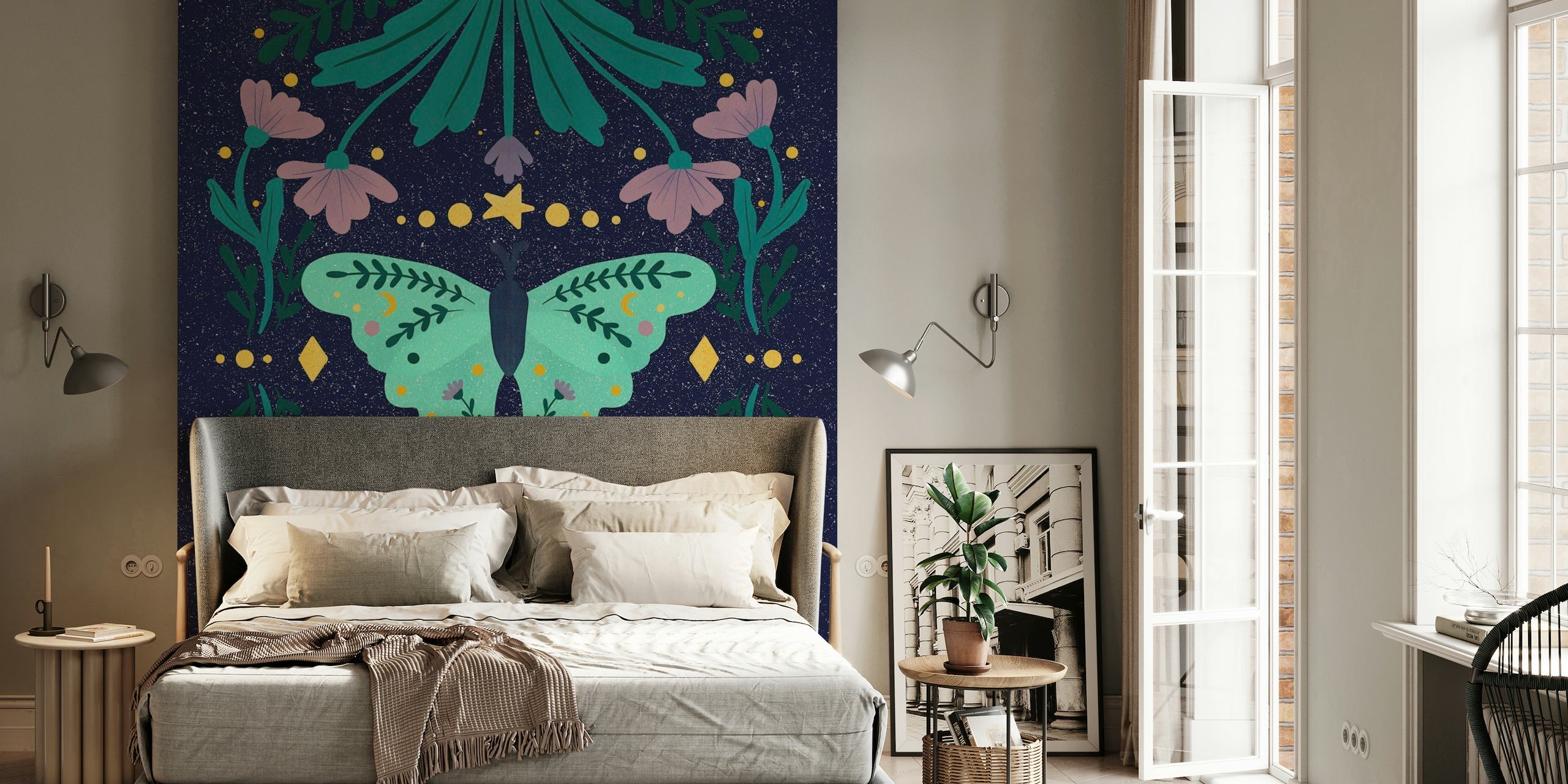 Mystic Luna Moth Floral wallpaper