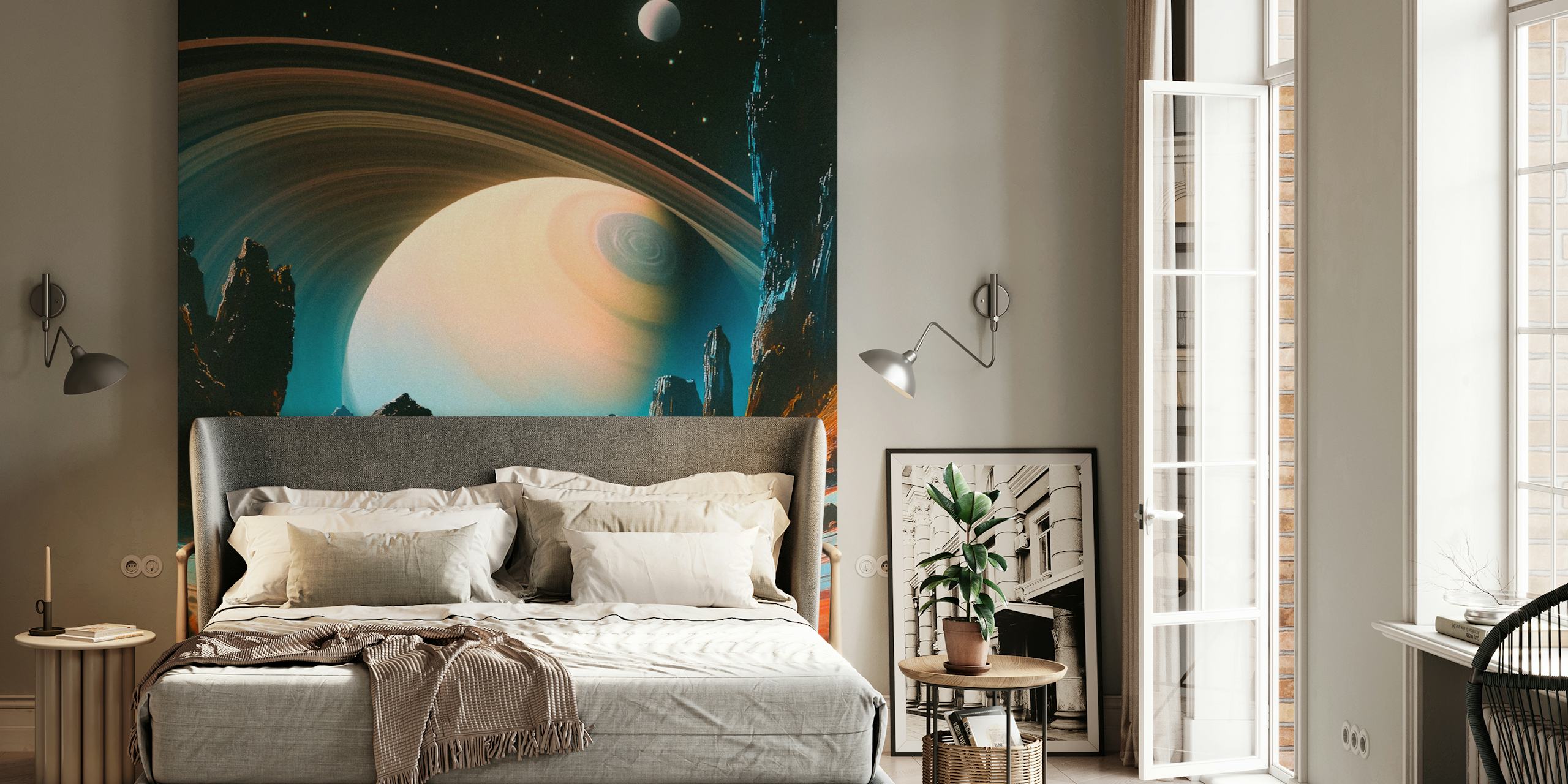 Cosmic adventure wallpaper in a modern room