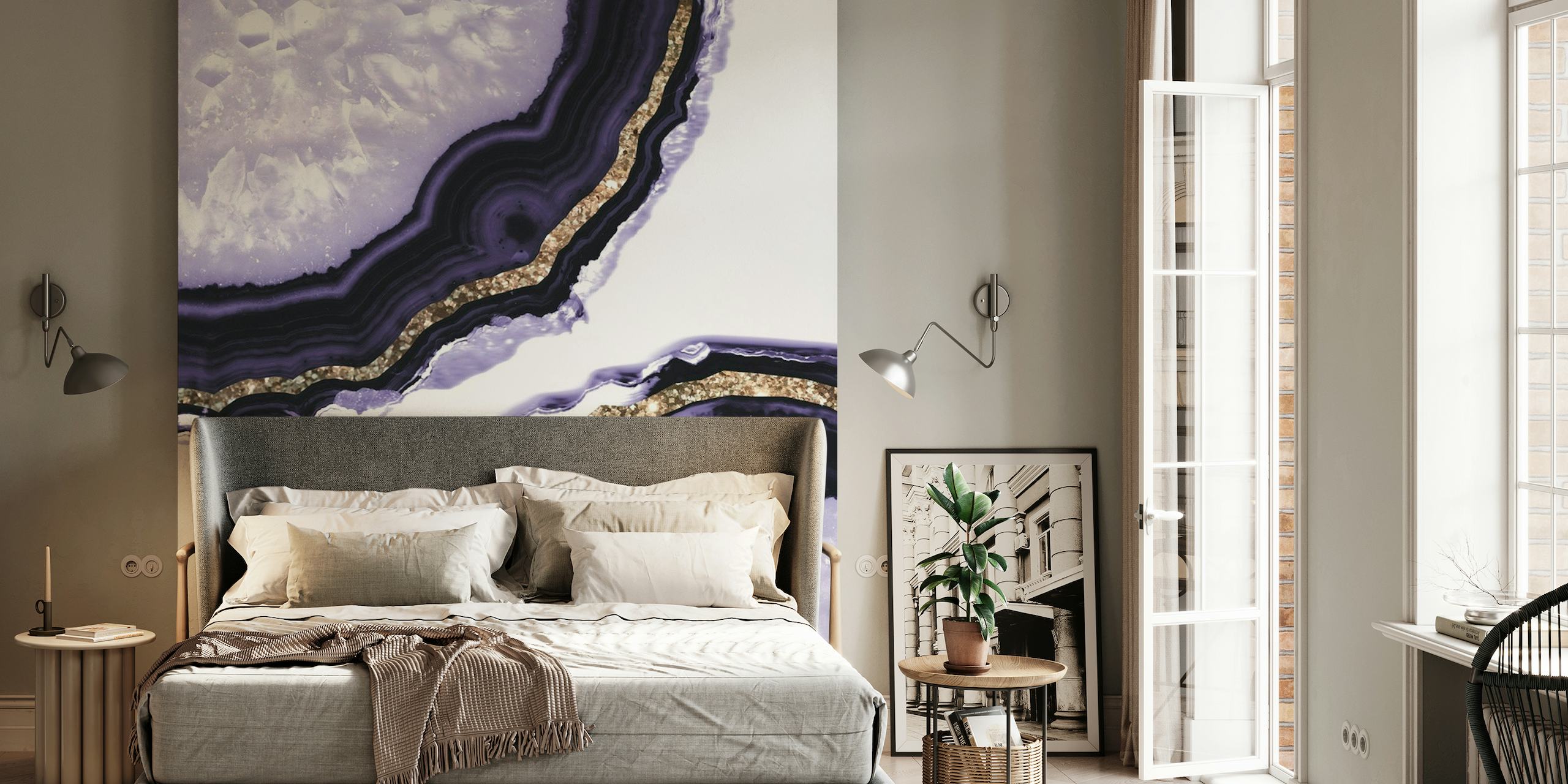 Fotomural vinílico de parede com padrão de fatia de ágata preta e dourada para decoração de interiores luxuosa