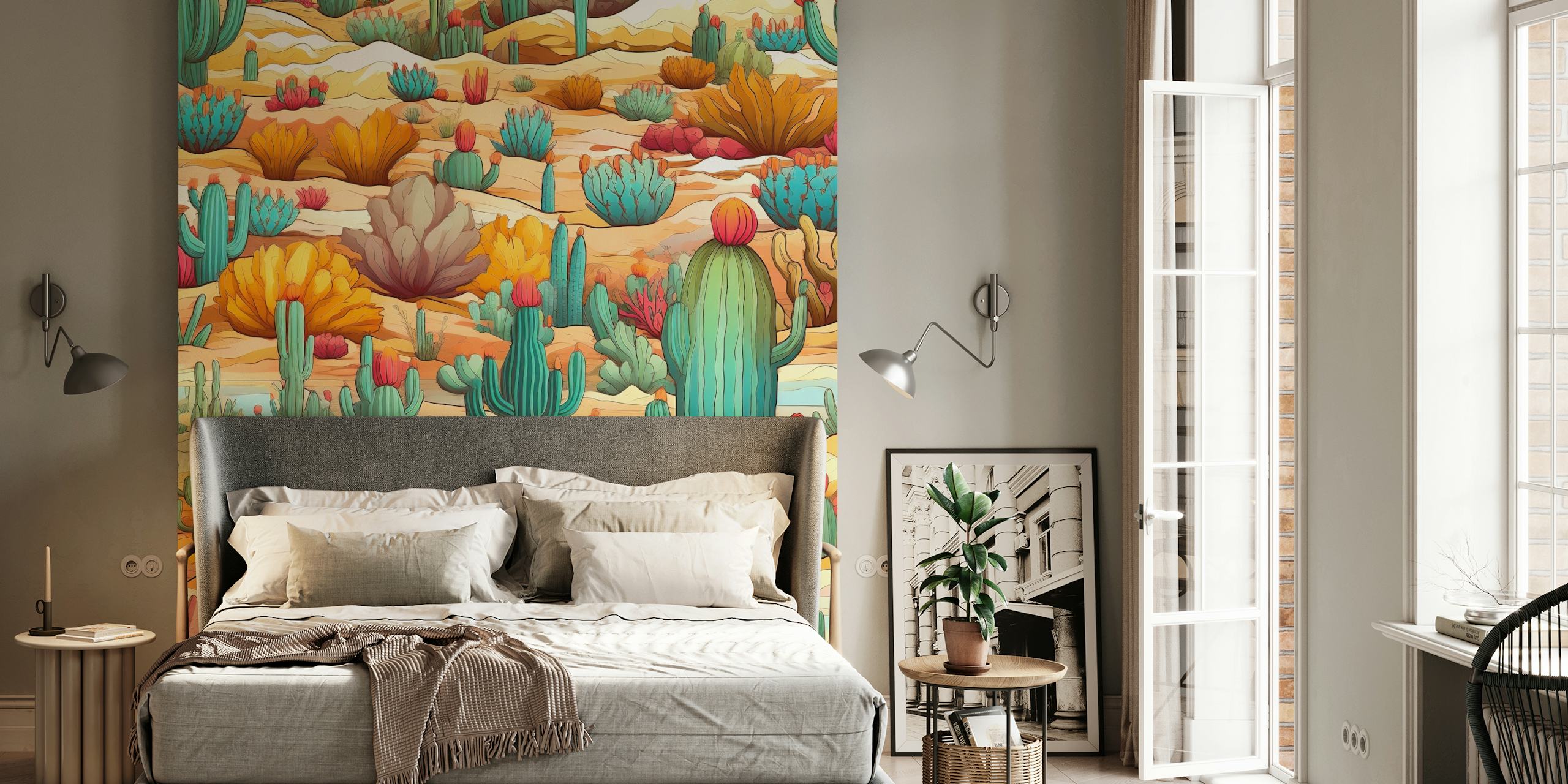 Cacti Carnival #5 wallpaper displayed in a room