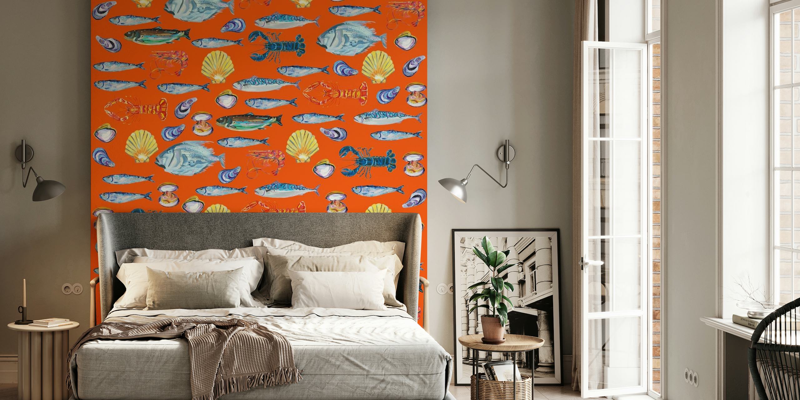 Deep Ocean Fish Scene Pattern Orange papiers peint