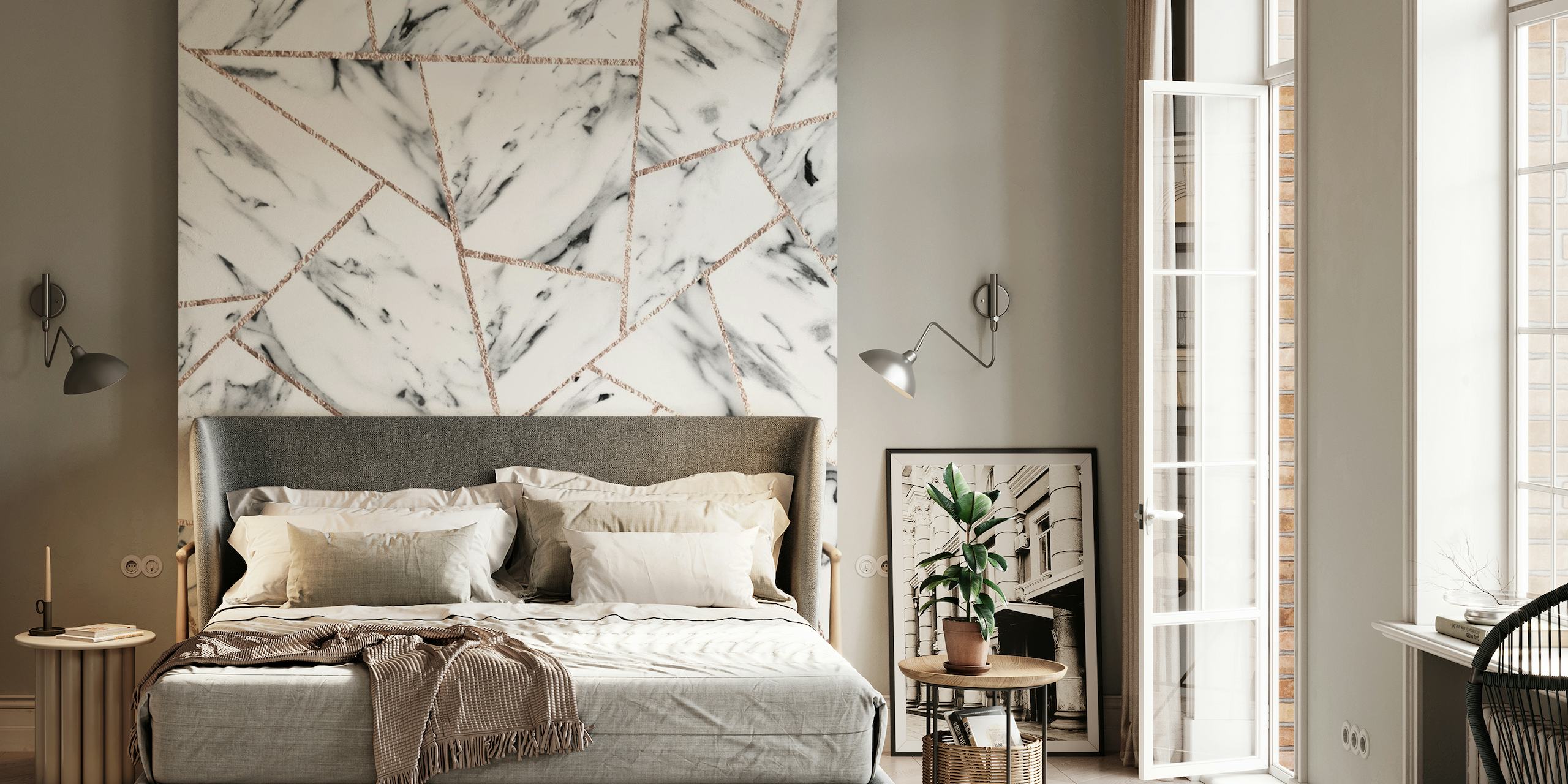 Geometric marble pattern with rose gold accents wall mural