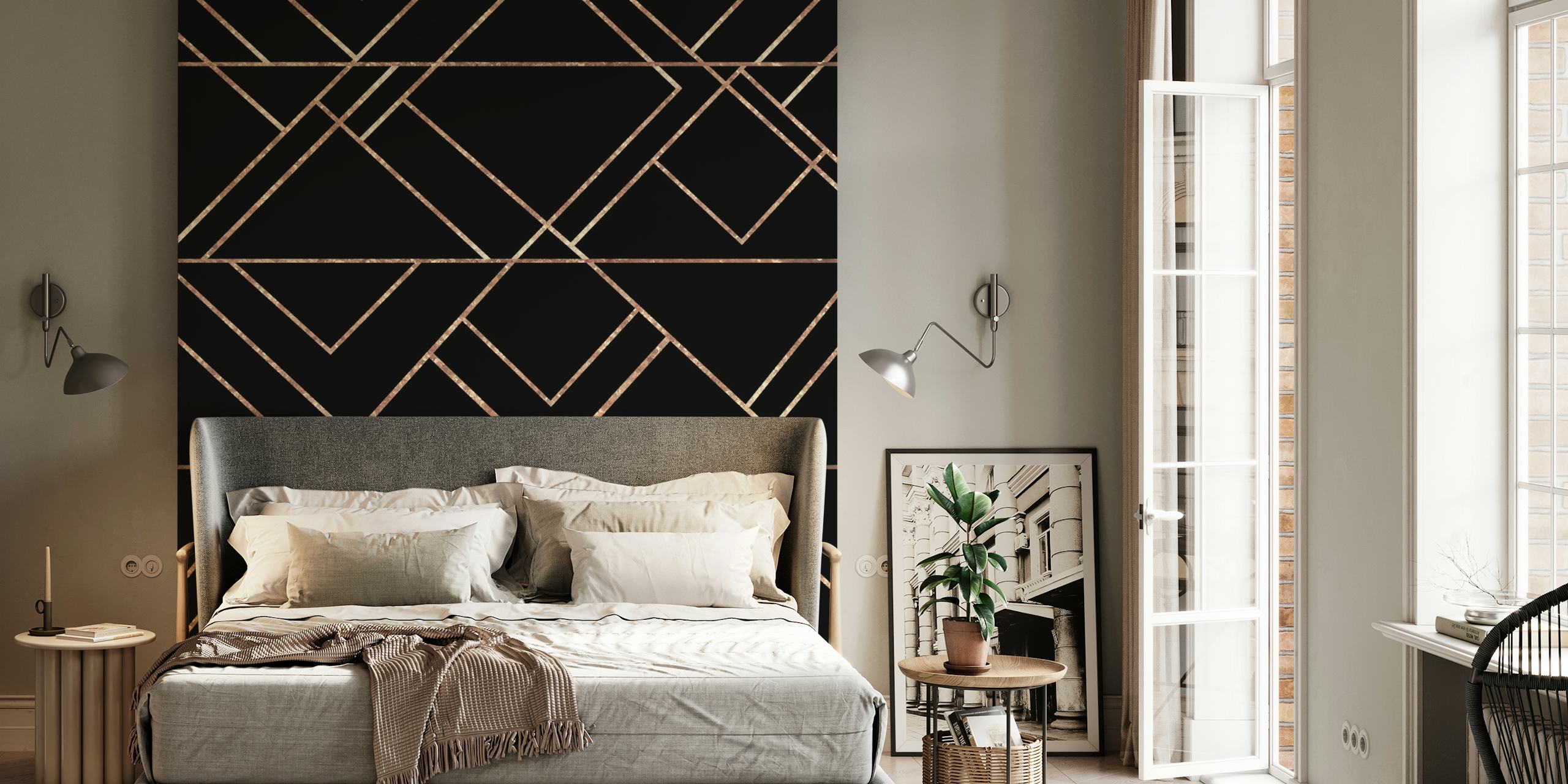Art Deco black and gold geometric pattern wall mural