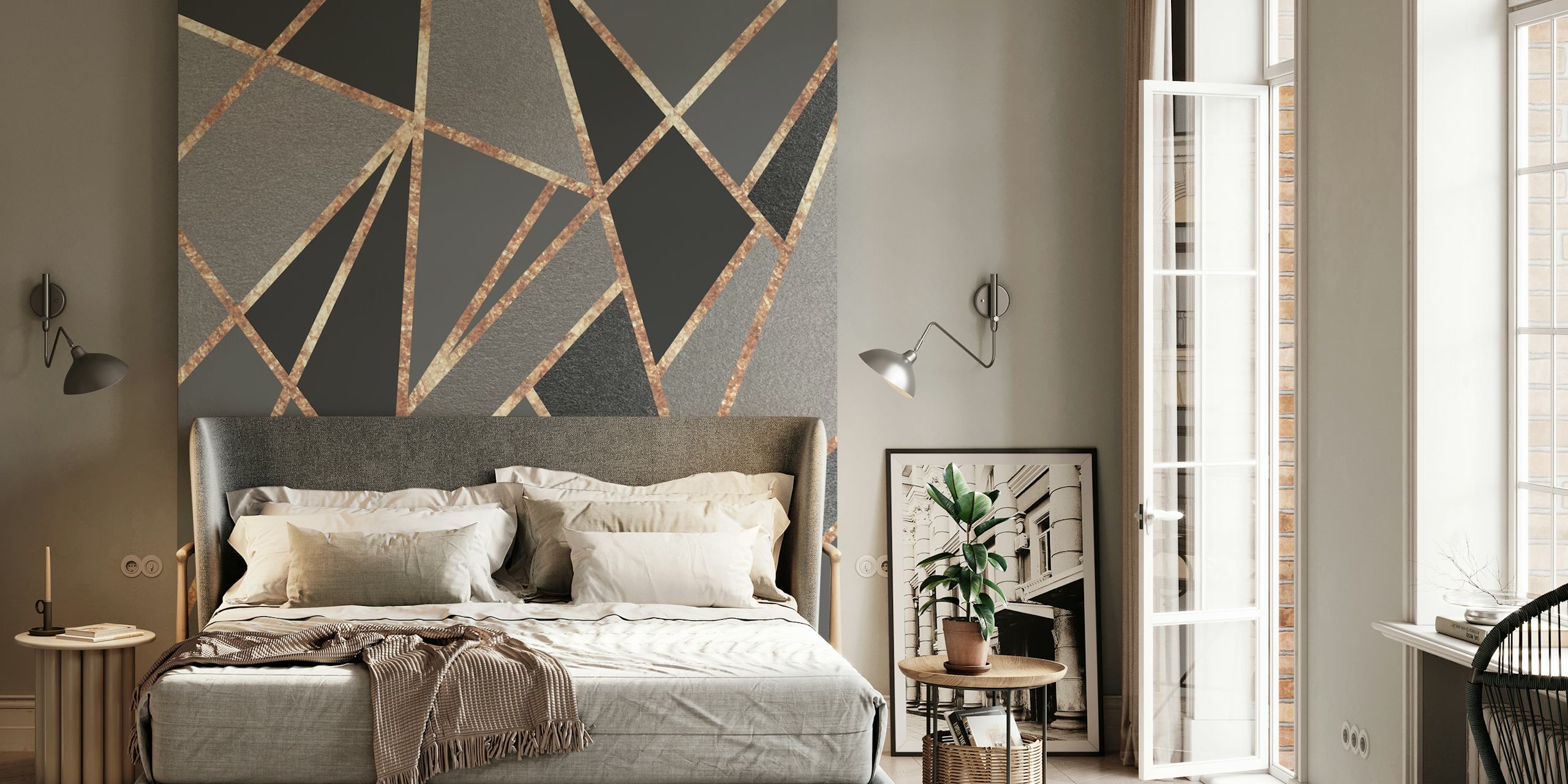 Geometric gray and rose gold wallpaper design