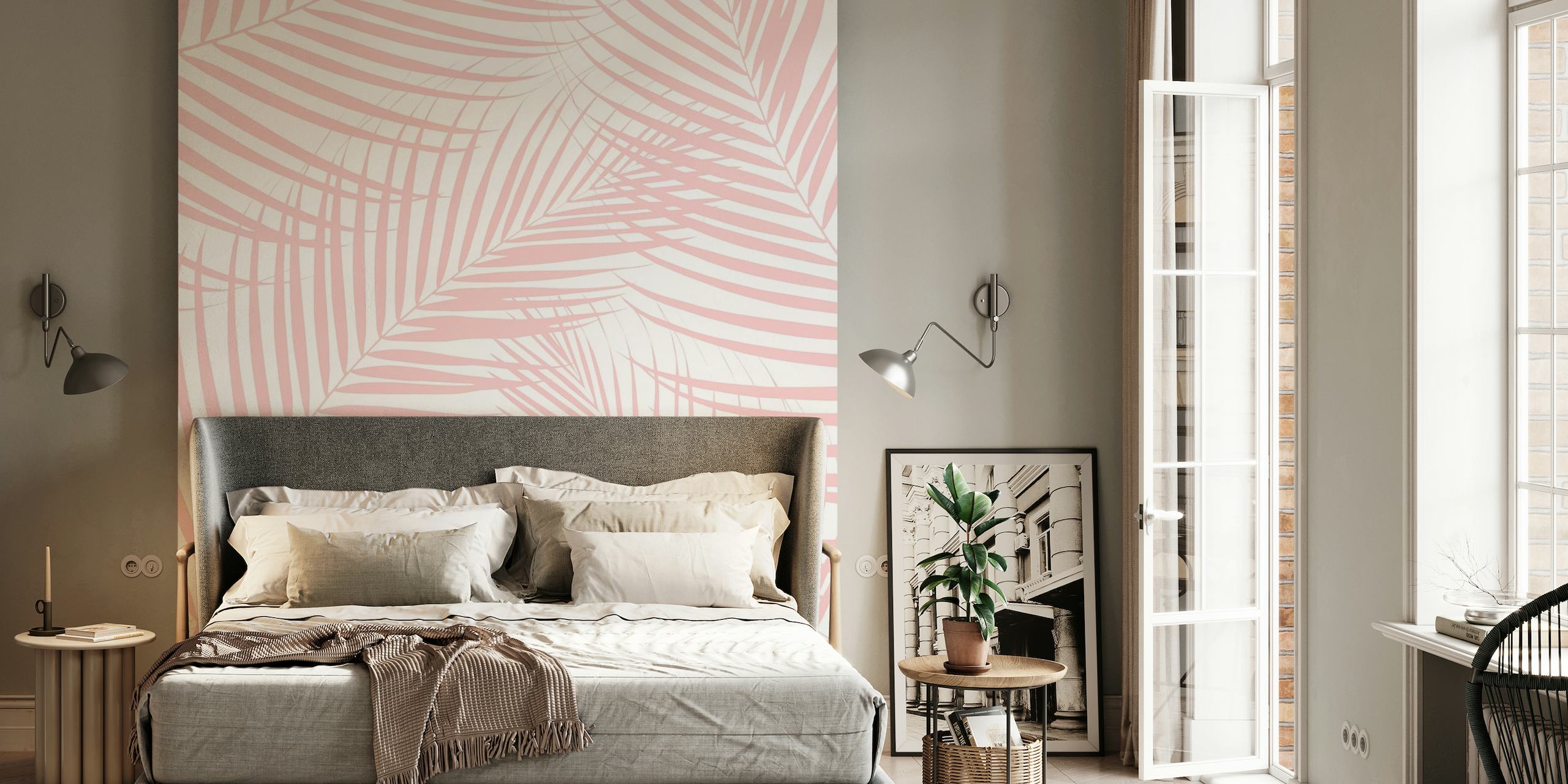Stimulating Pink Palm Leaves Dream 2 wallpaper