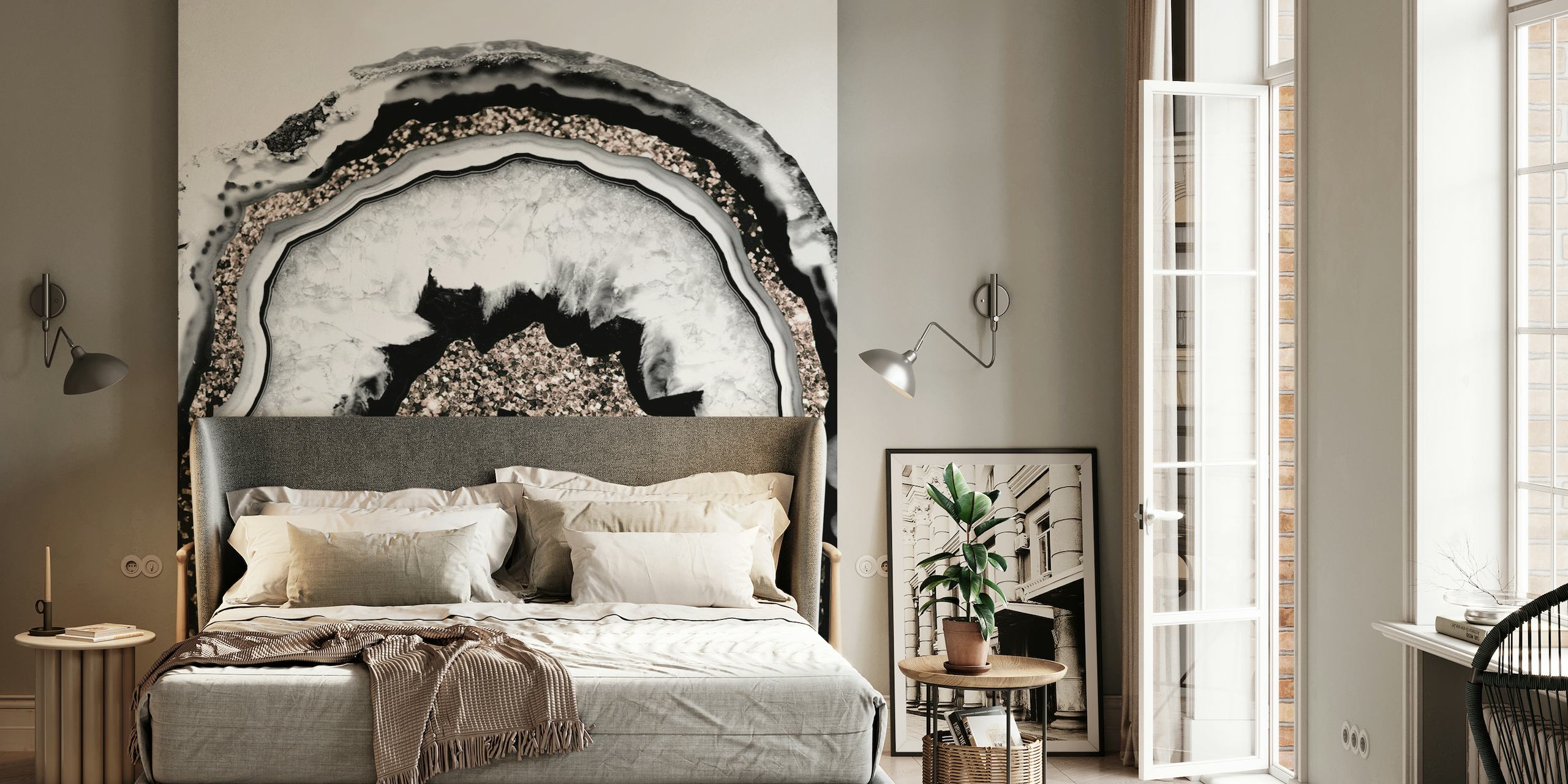 Abstract gray, black, and white agate pattern wall mural