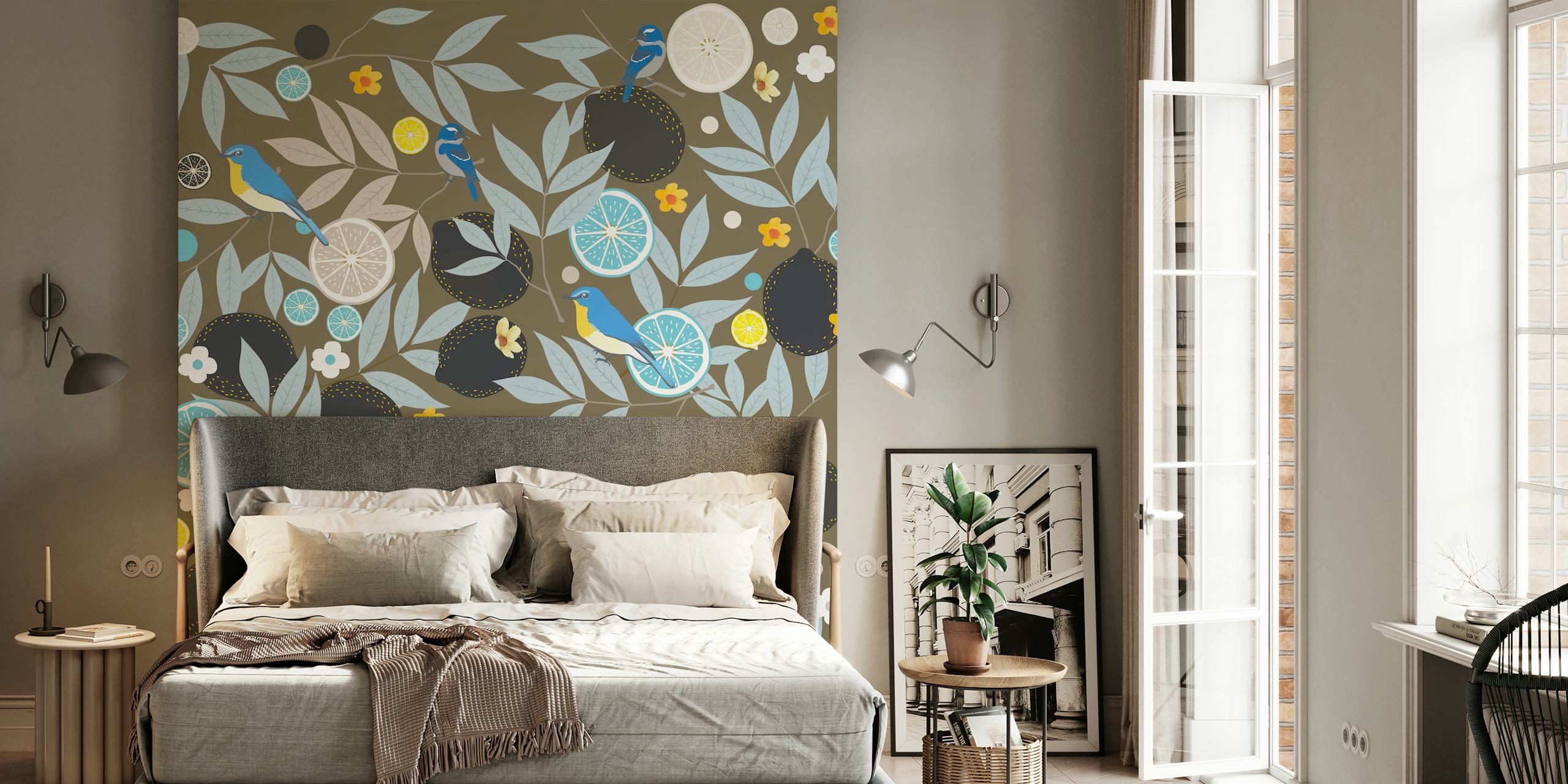 Tapeta Paradise Garden in Brown Grey w pokoju