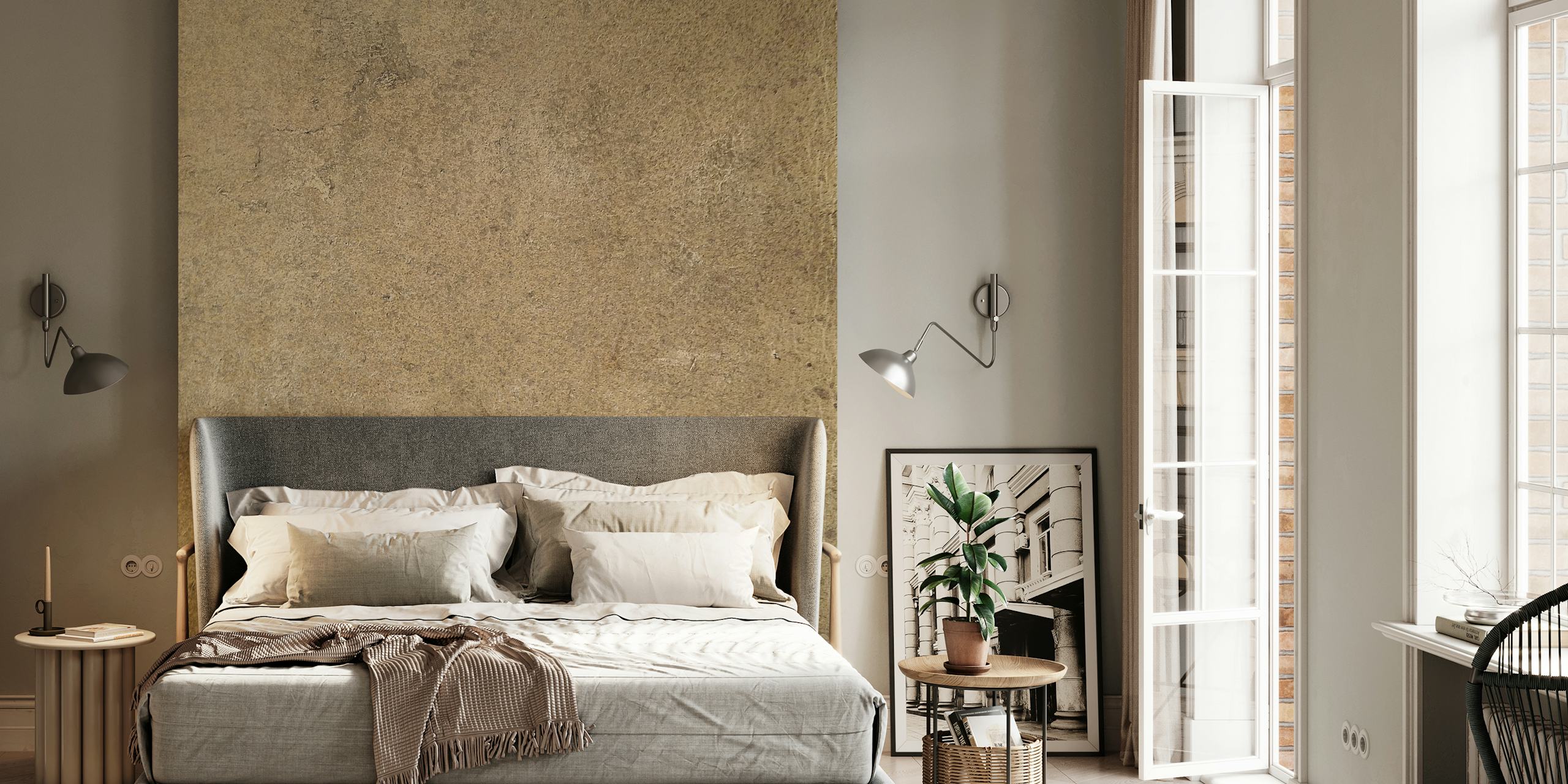 Aged leather wallpaper in a stylish room