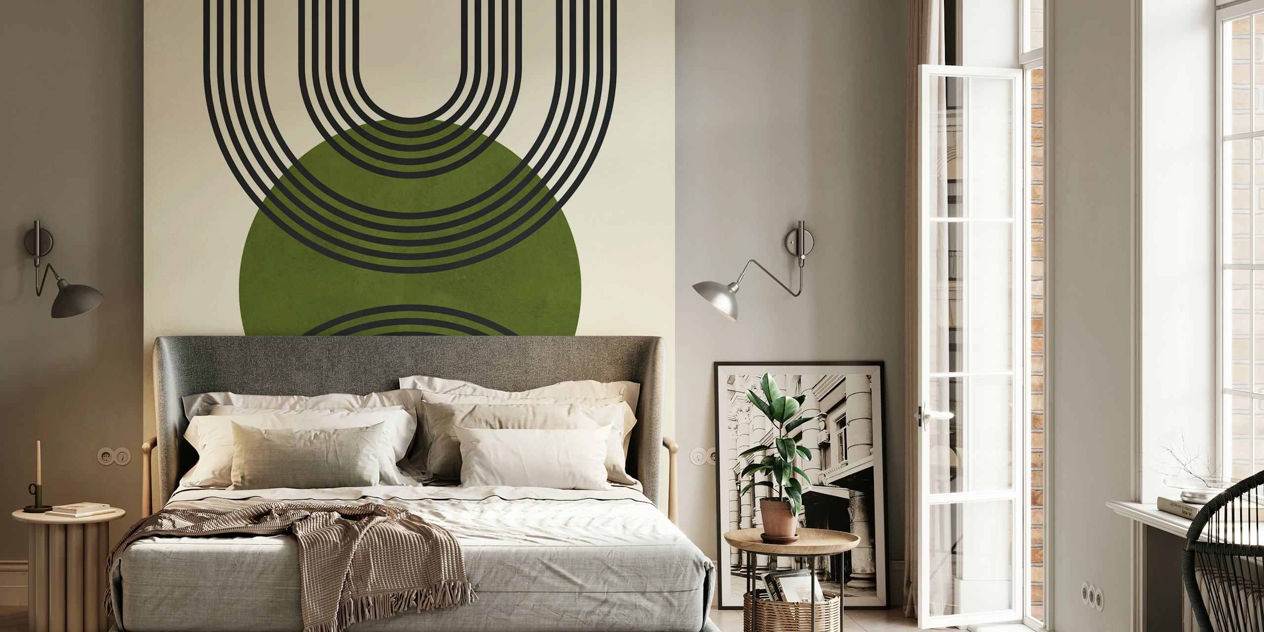 Green and black abstract geometric wallpaper design.