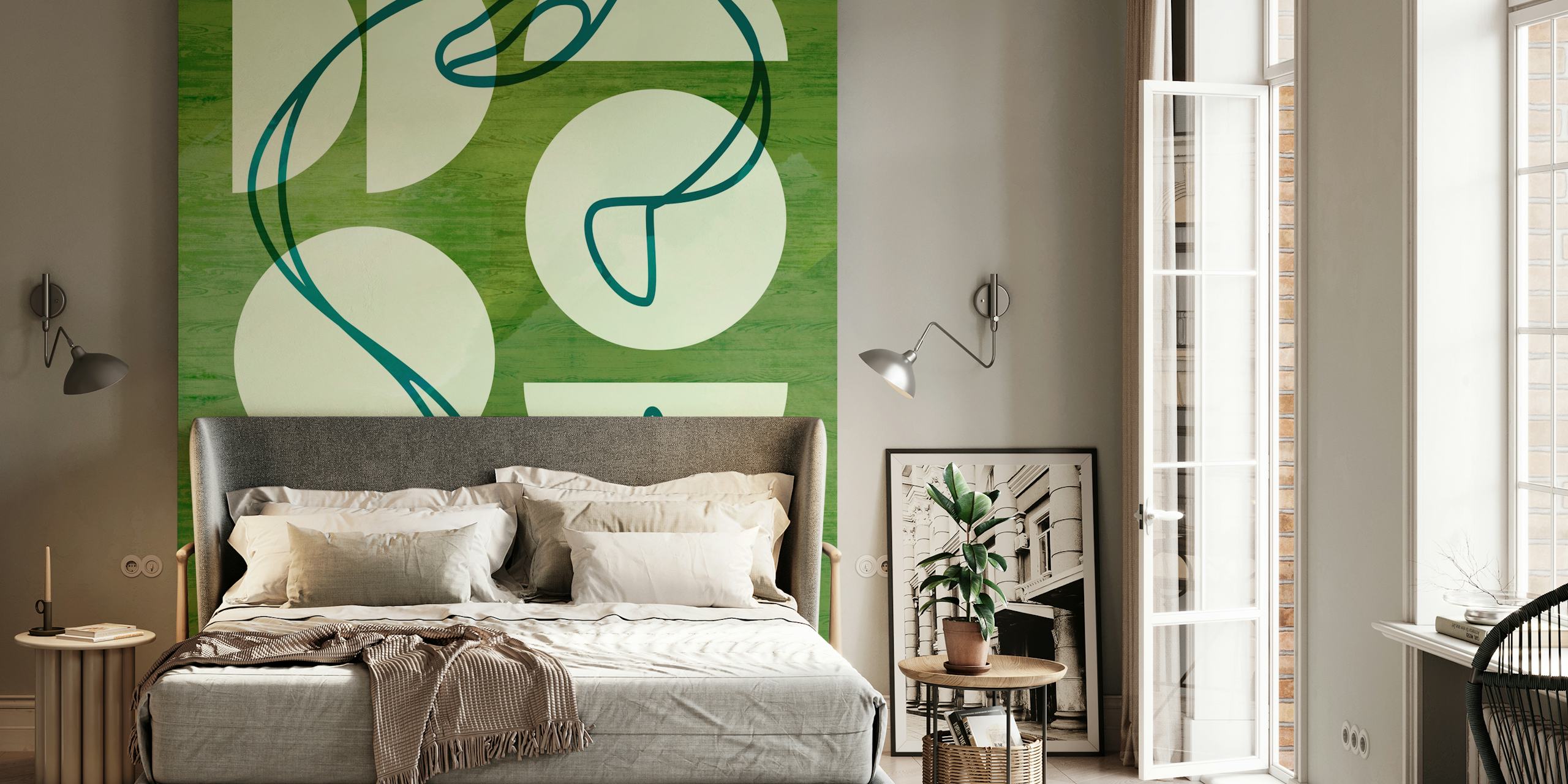 Modern Mid-Century Seventies Green σχέδιο ταπετσαρίας