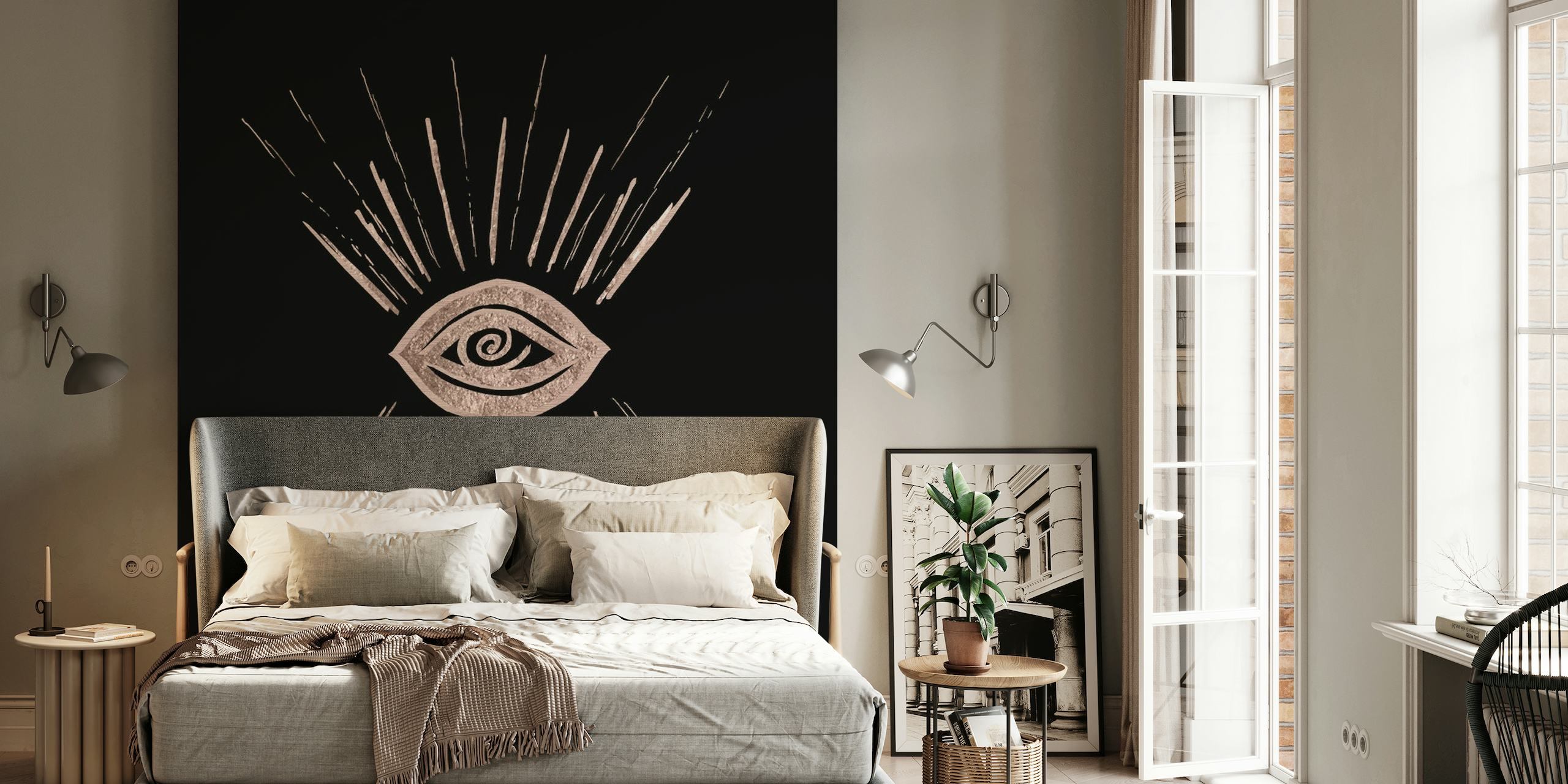 Evil Eye Rose Gold on Black wall mural with metallic accent