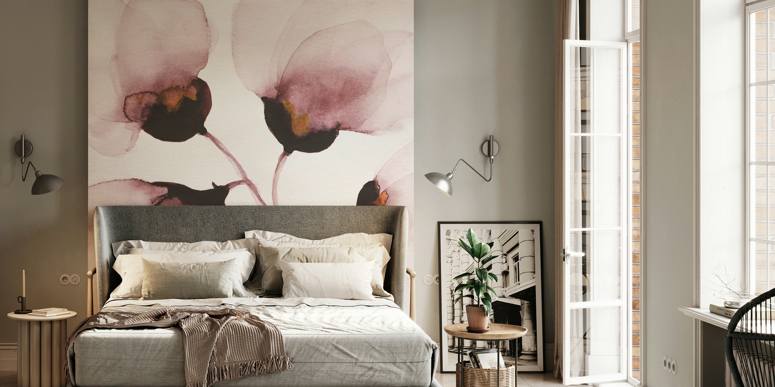 Flowers in dusty pink wallpaper design