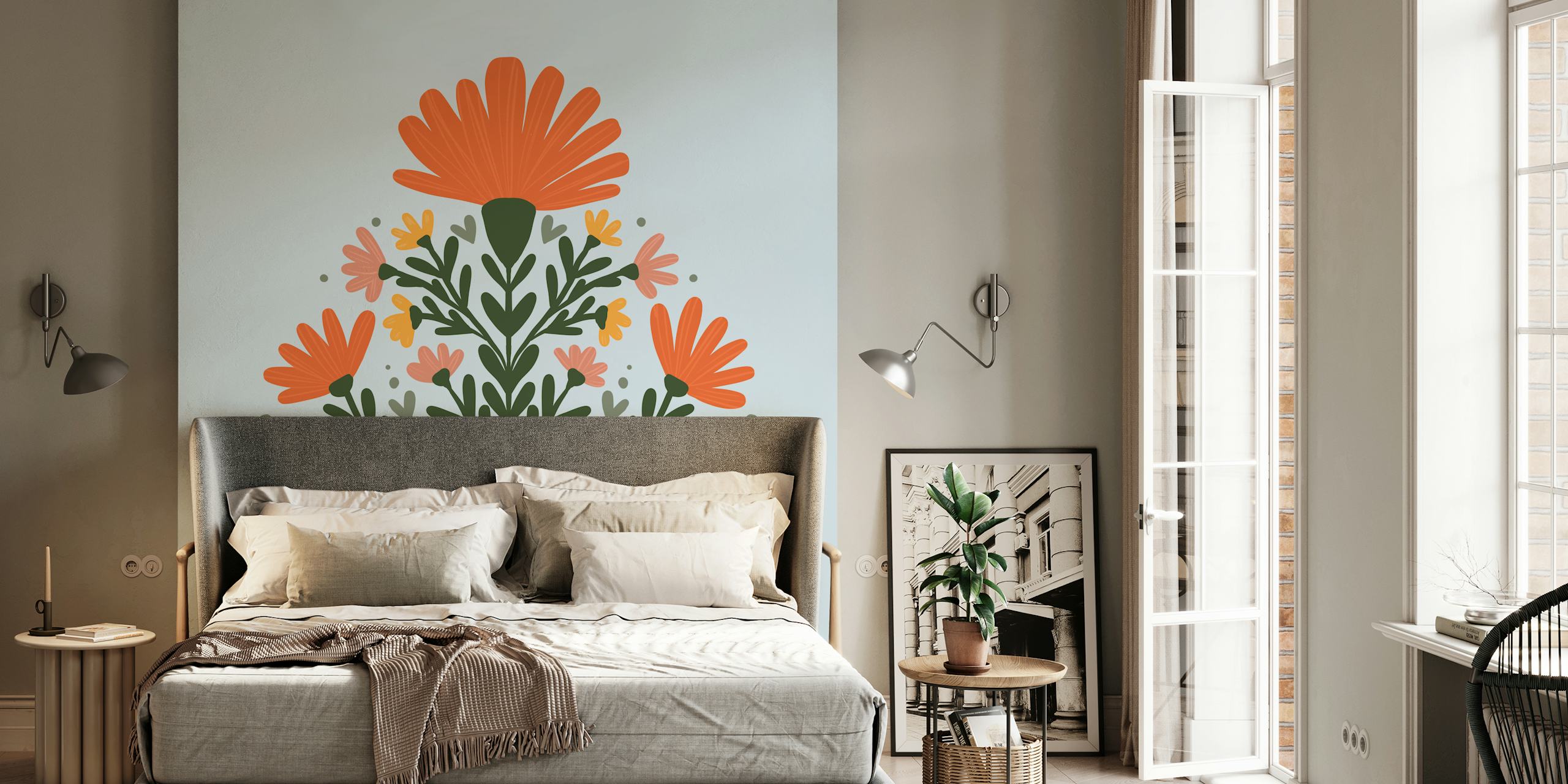 Symmetrical floral bouquet Tapete in einem Raum