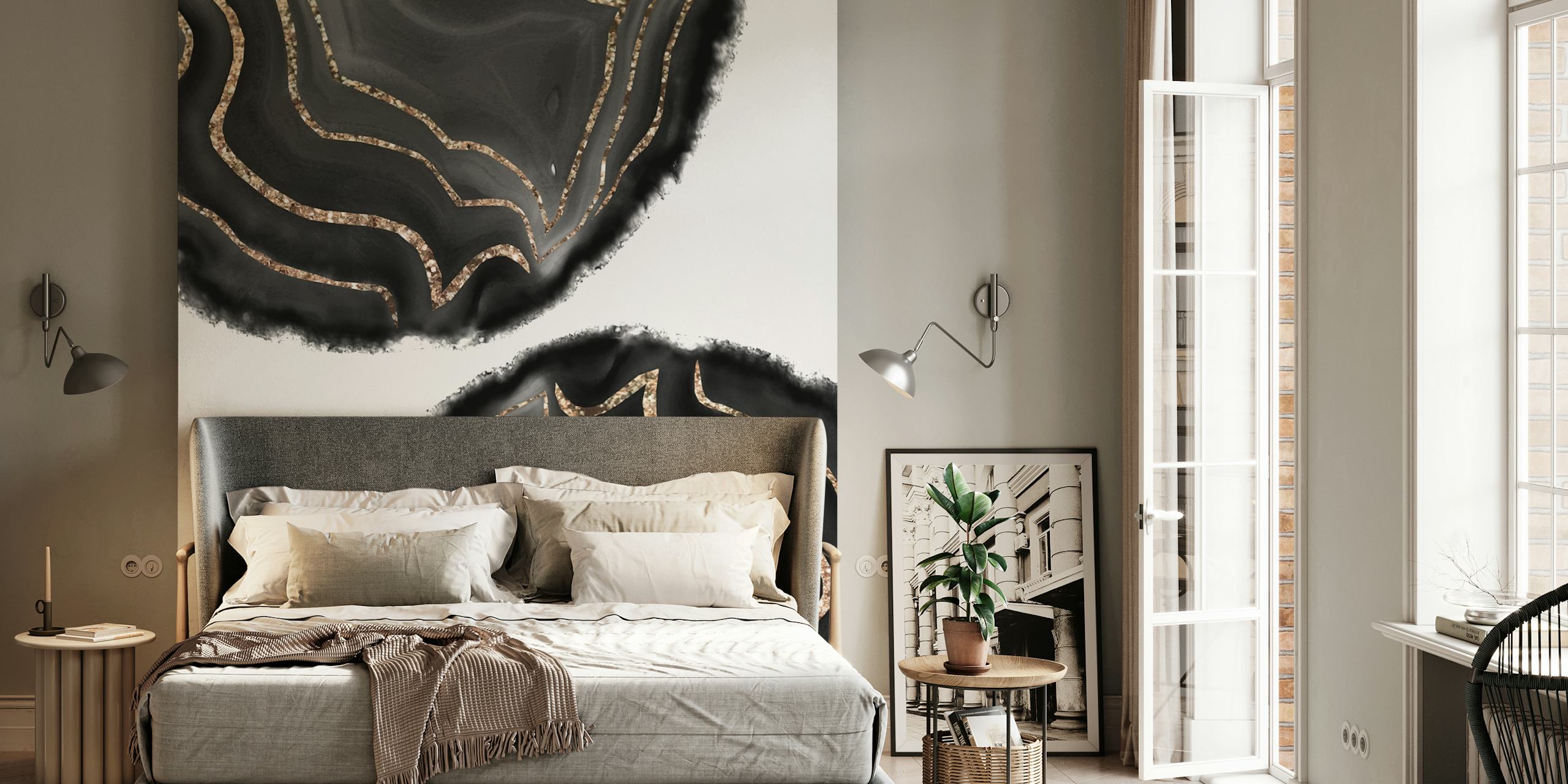 Black Agate Gold Glitter wallpaper in a room
