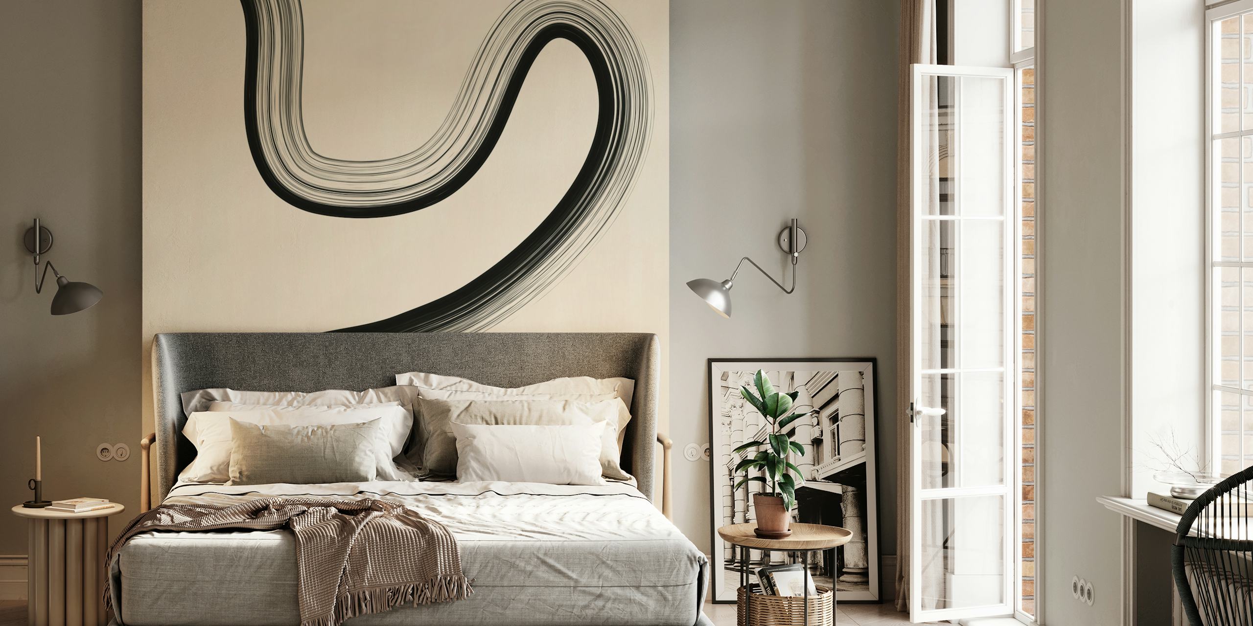 Μινιμαλιστικός μαυρός Black Brush Stroke Art τοίχος τοίχου
