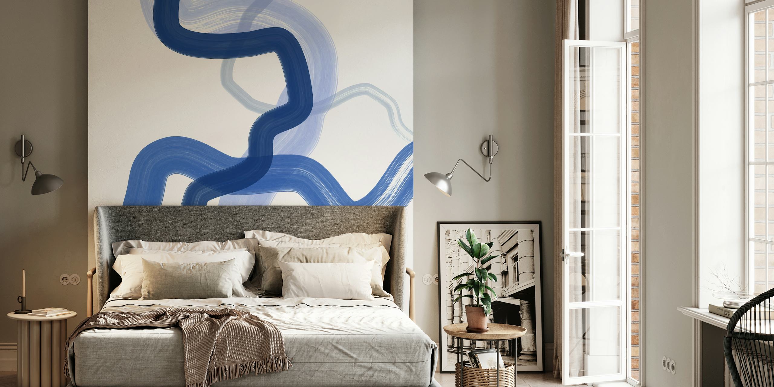 Abstract blue brush strokes on white background wallpaper