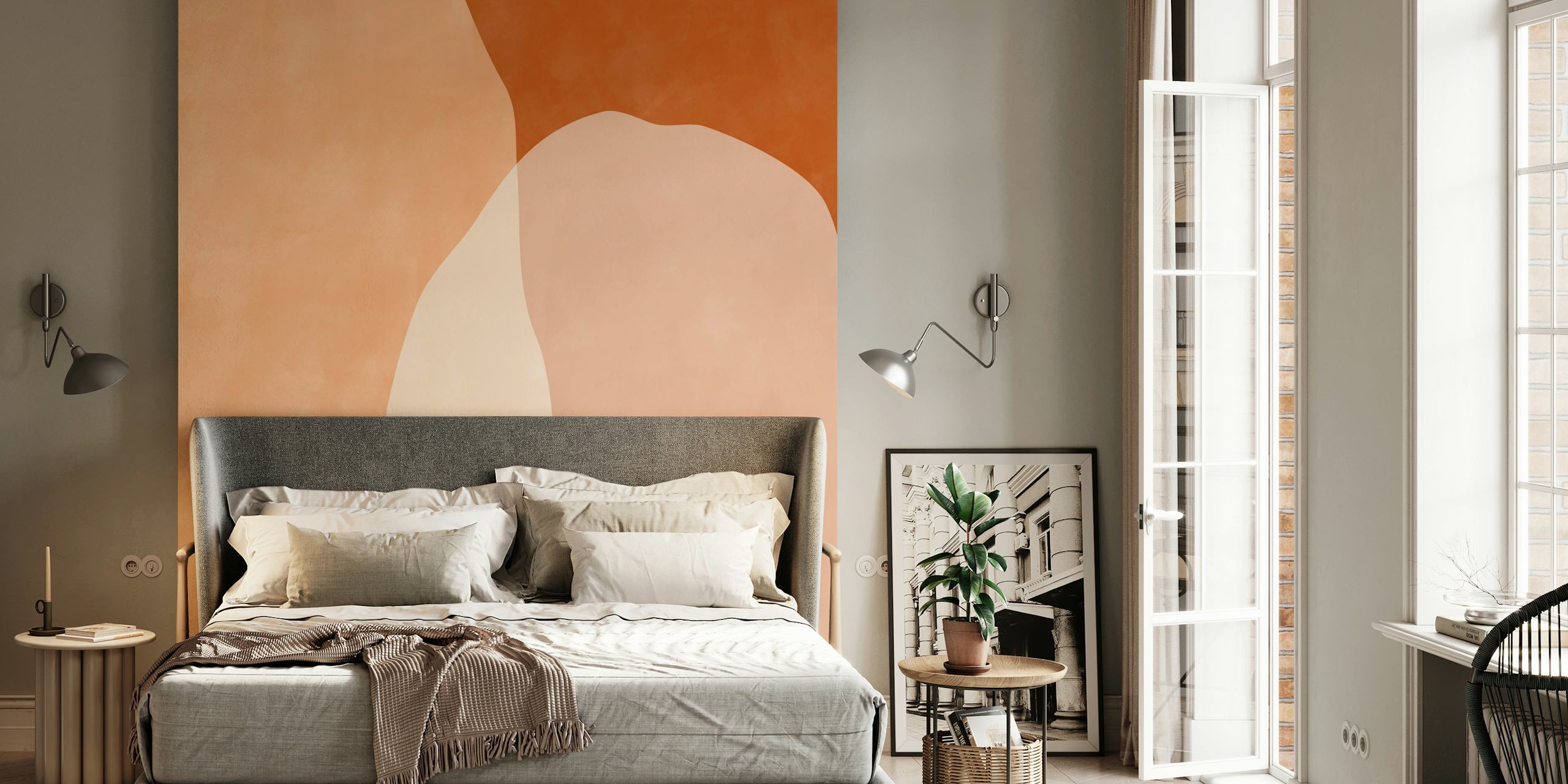 Abstract terracotta shapes wall mural in a 3x4 aspect ratio