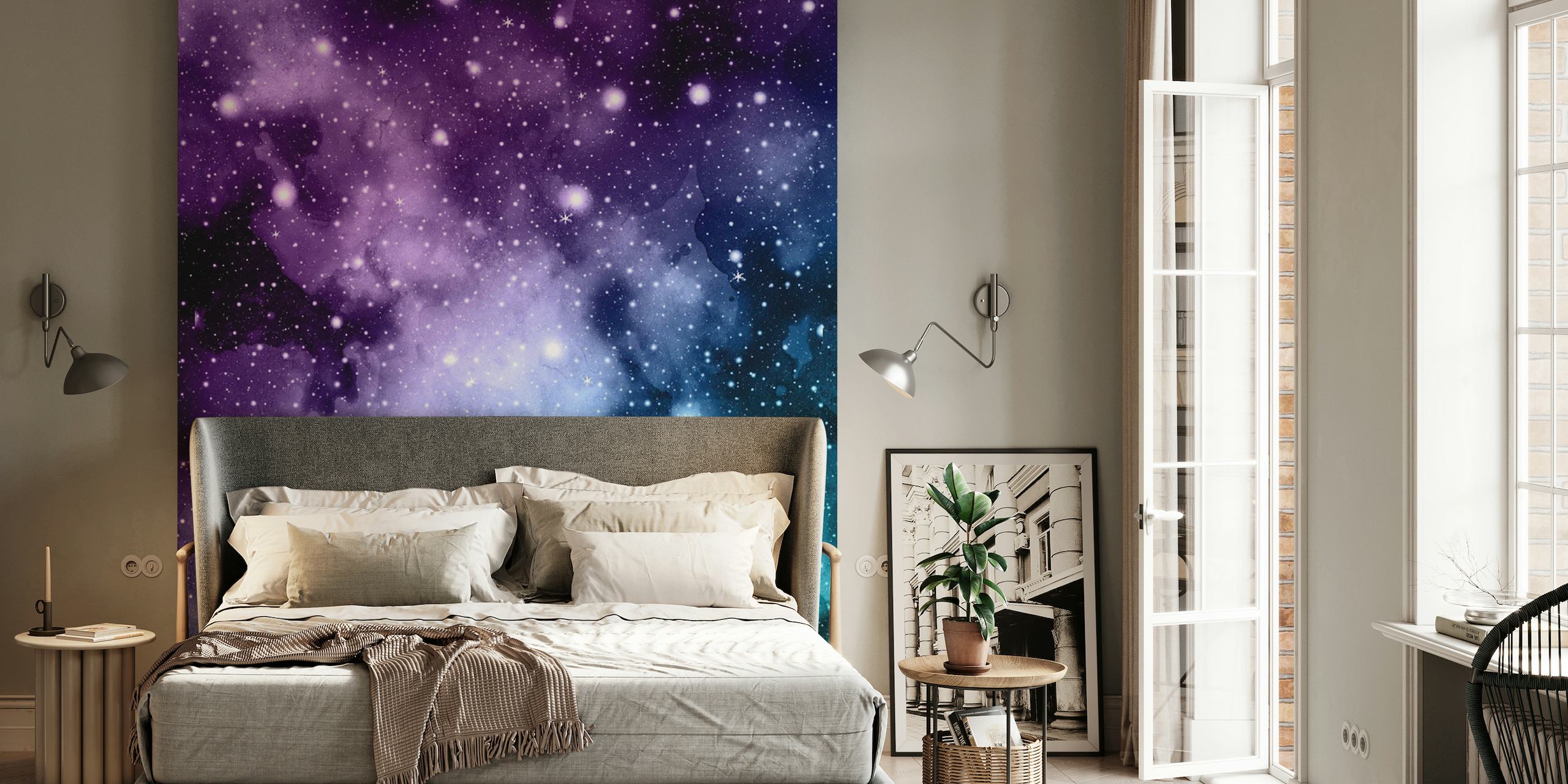 Purple Teal Galaxy Nebula 2 papel pintado