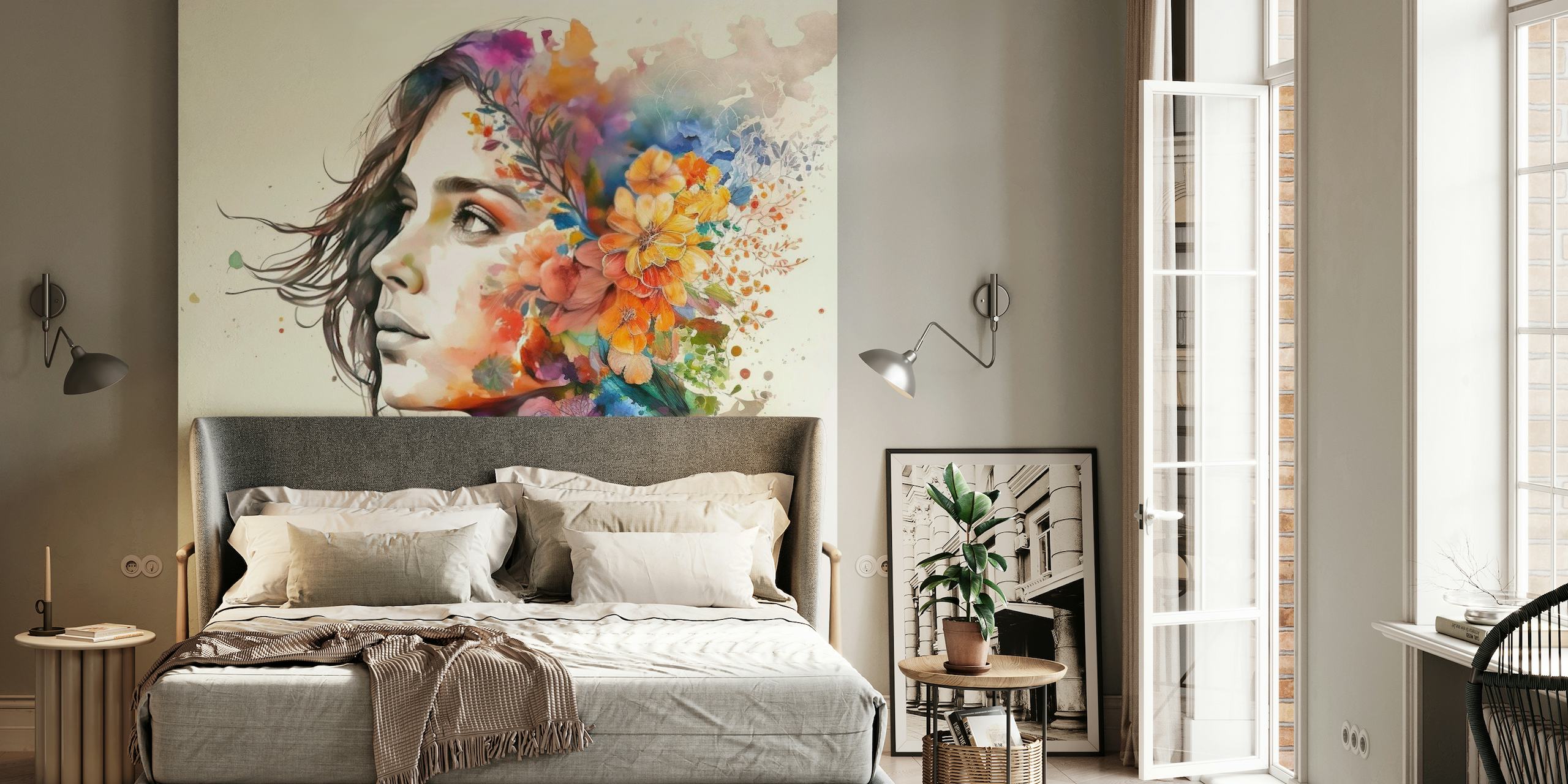 Watercolor Floral Woman #6 papel de parede