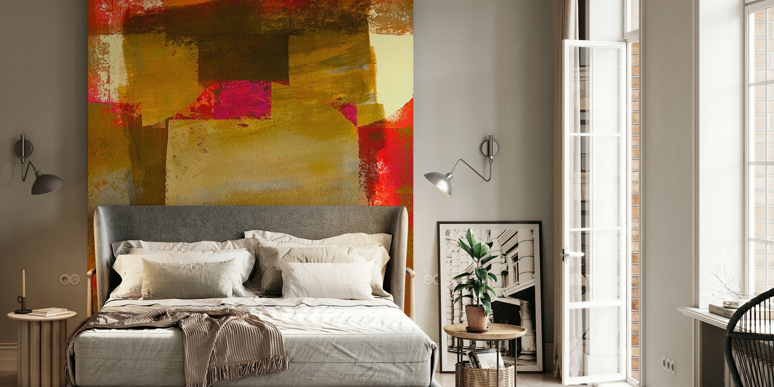 Papier peint Ochre Bauhaus Surface Design dans une pièce
