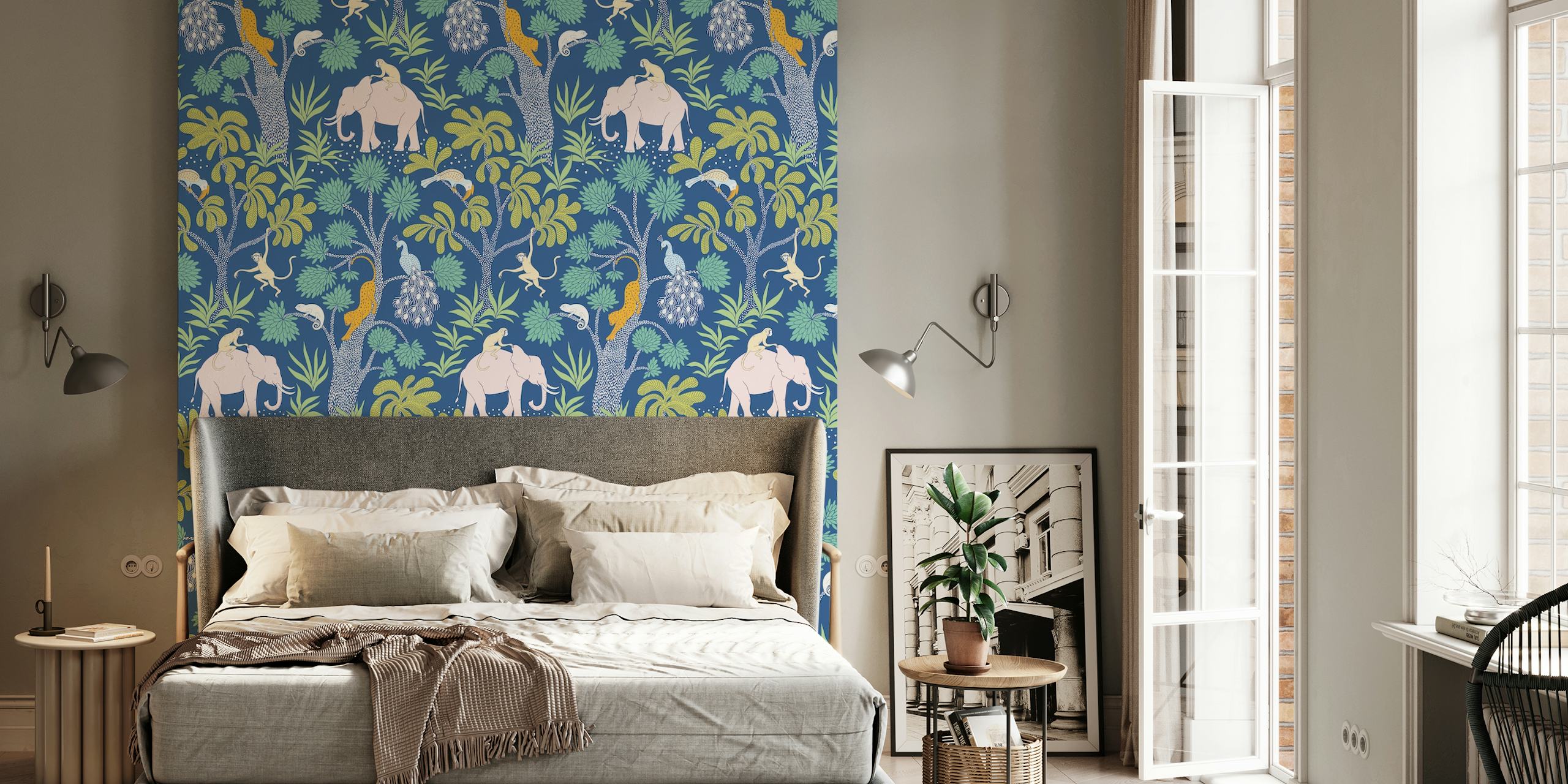 Buntes Wandbild mit Elefanten-Dschungelmuster von Happywall