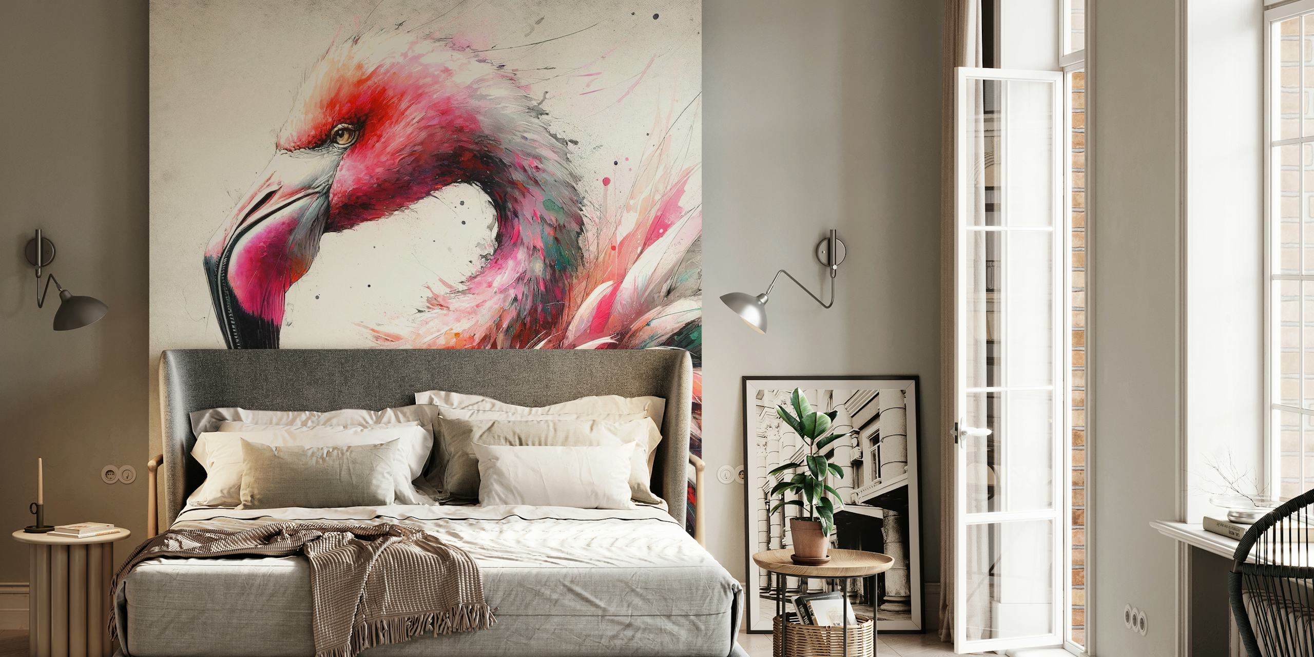 Tapeta Watercolor Flamingo v pokoji