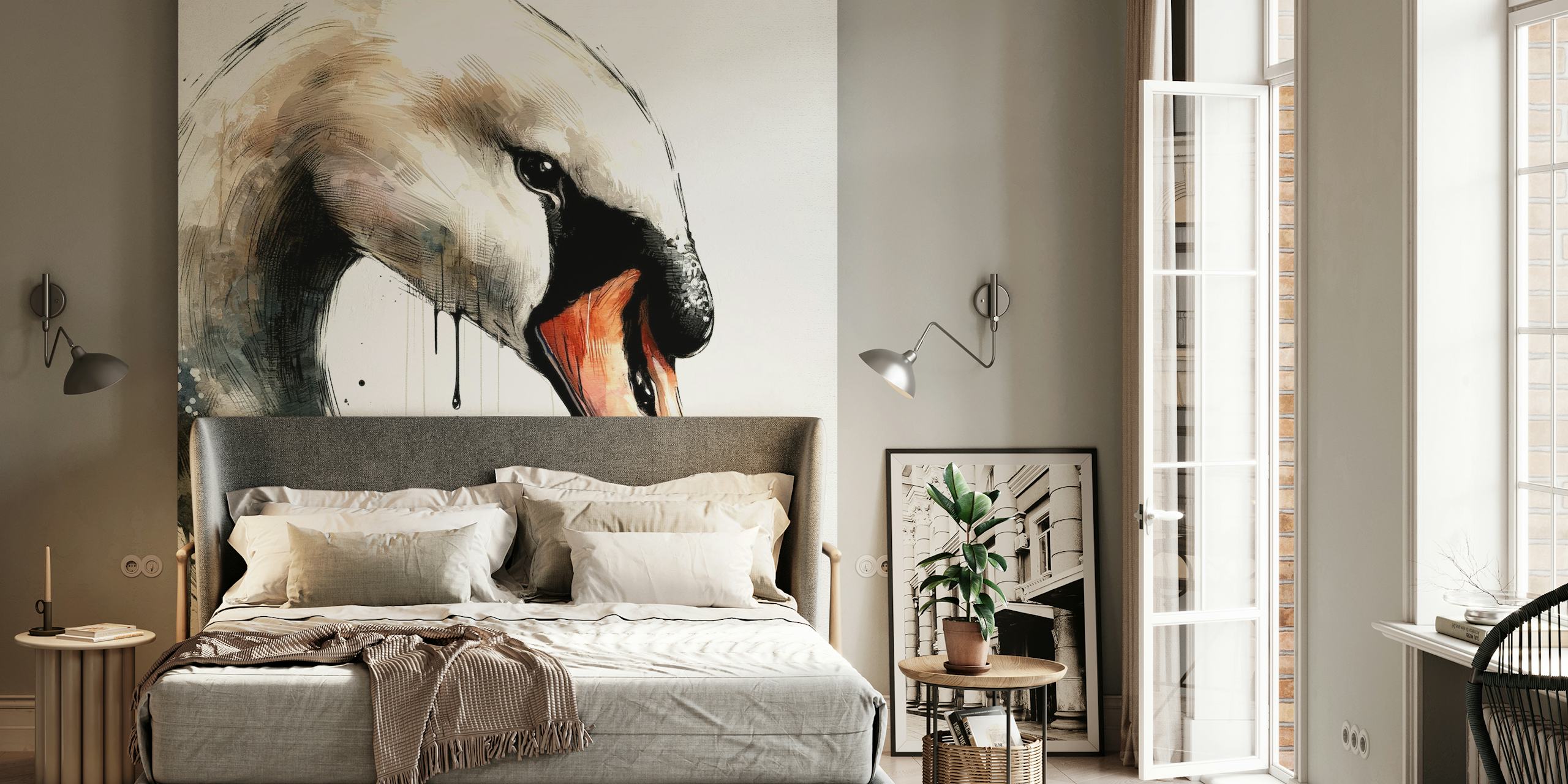 Papier peint Watercolor Swan dans une pièce